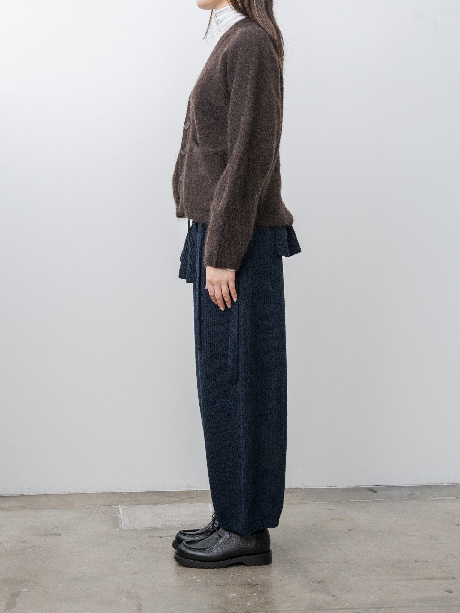 Namu Shop - Unfil Woolen Cotton & Fine Lambswool Ribbed Wide Pants - Black Navy