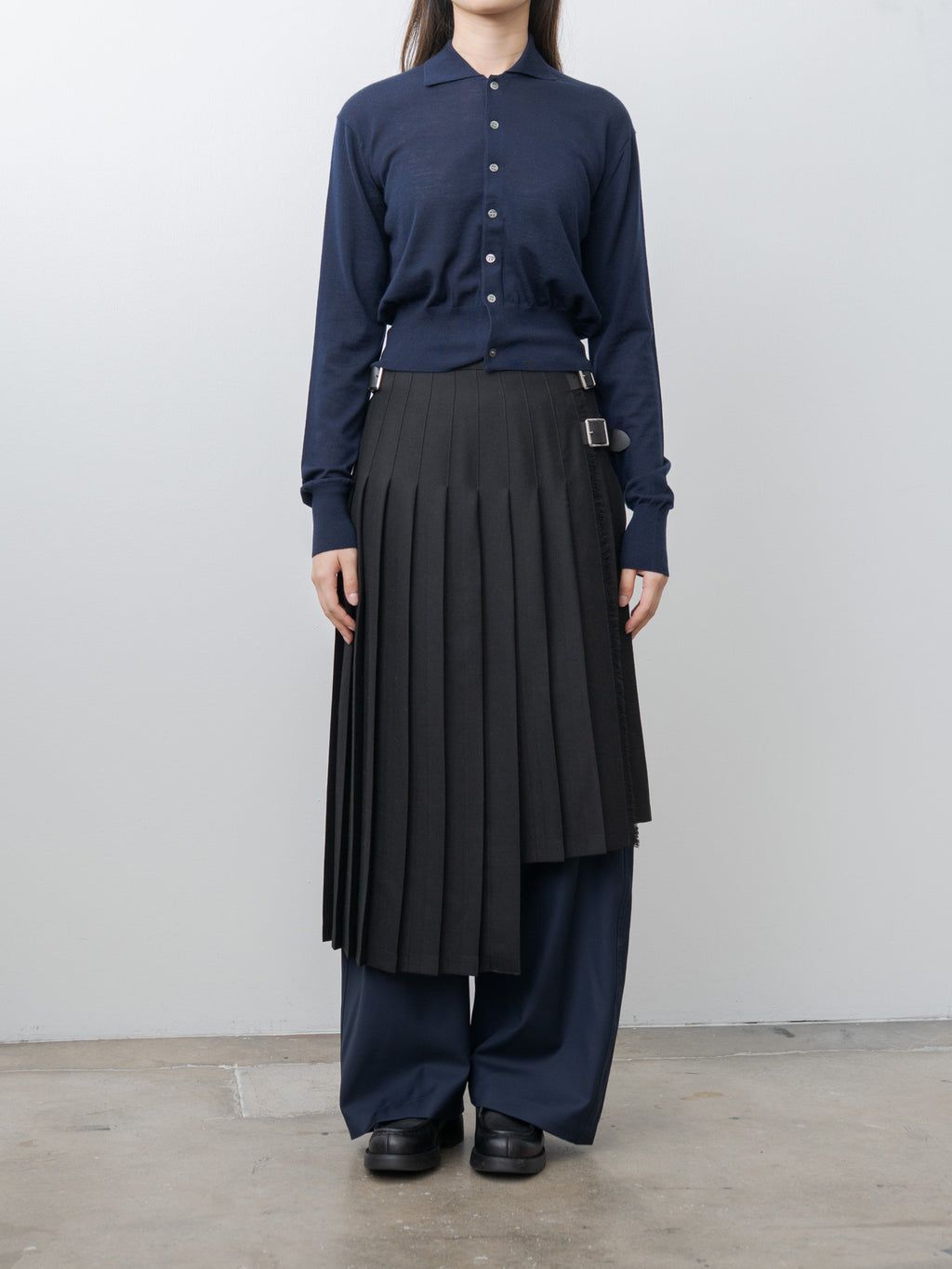 Namu Shop - Inscrire Wool Polo Cardigan - Navy