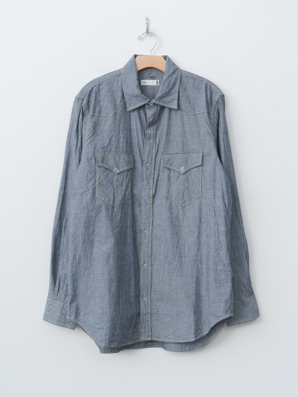 Namu Shop - ts(s) Indigo Cotton Chambray Yellow Stitch Western Shirt - Navy