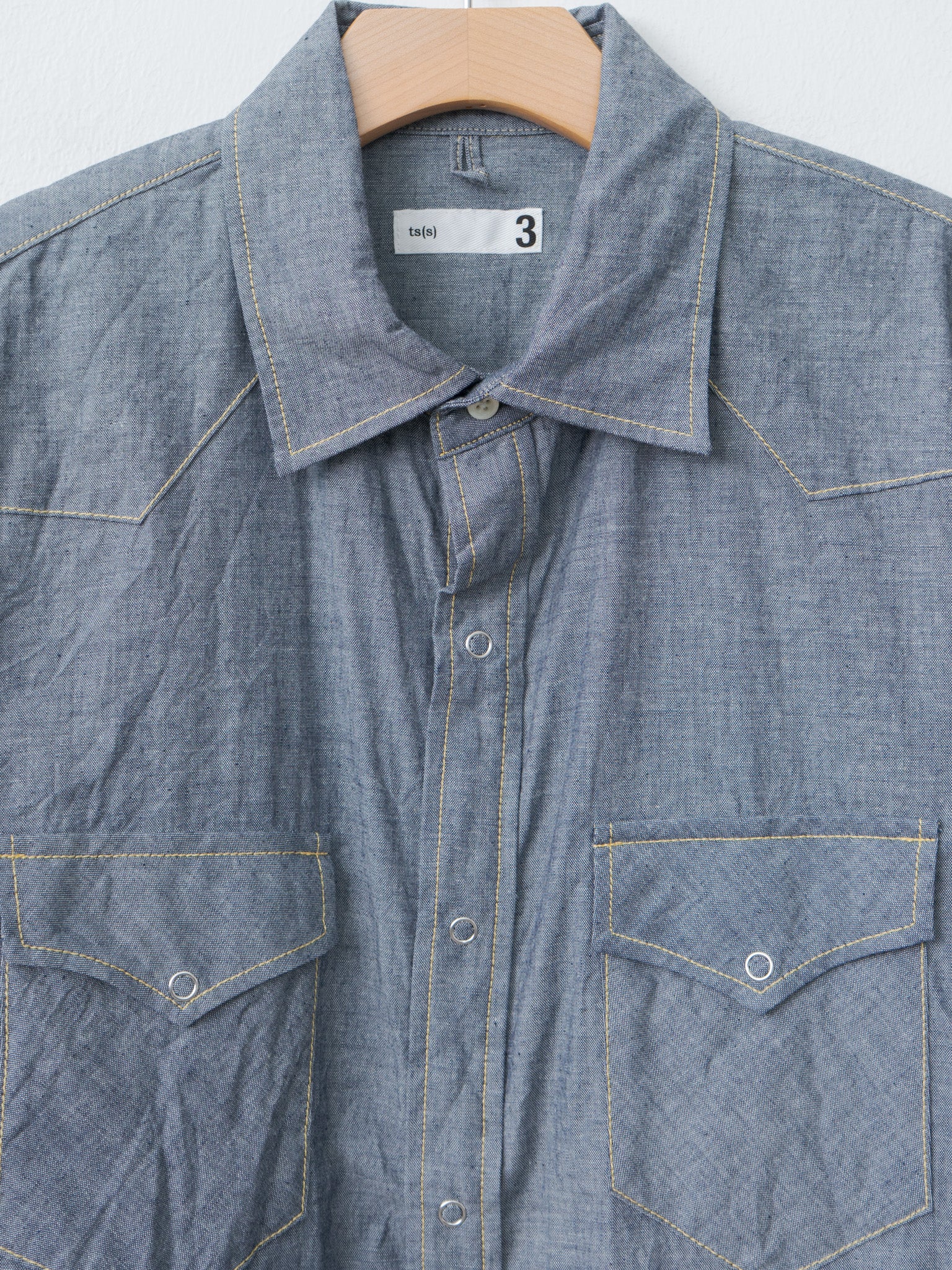 Namu Shop - ts(s) Indigo Cotton Chambray Yellow Stitch Western Shirt - Navy