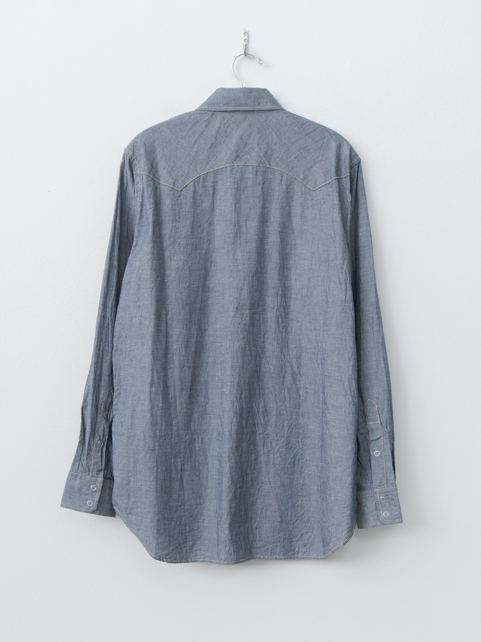 Namu Shop - ts(s) Indigo Cotton Chambray Yellow Stitch Western Shirt - Navy