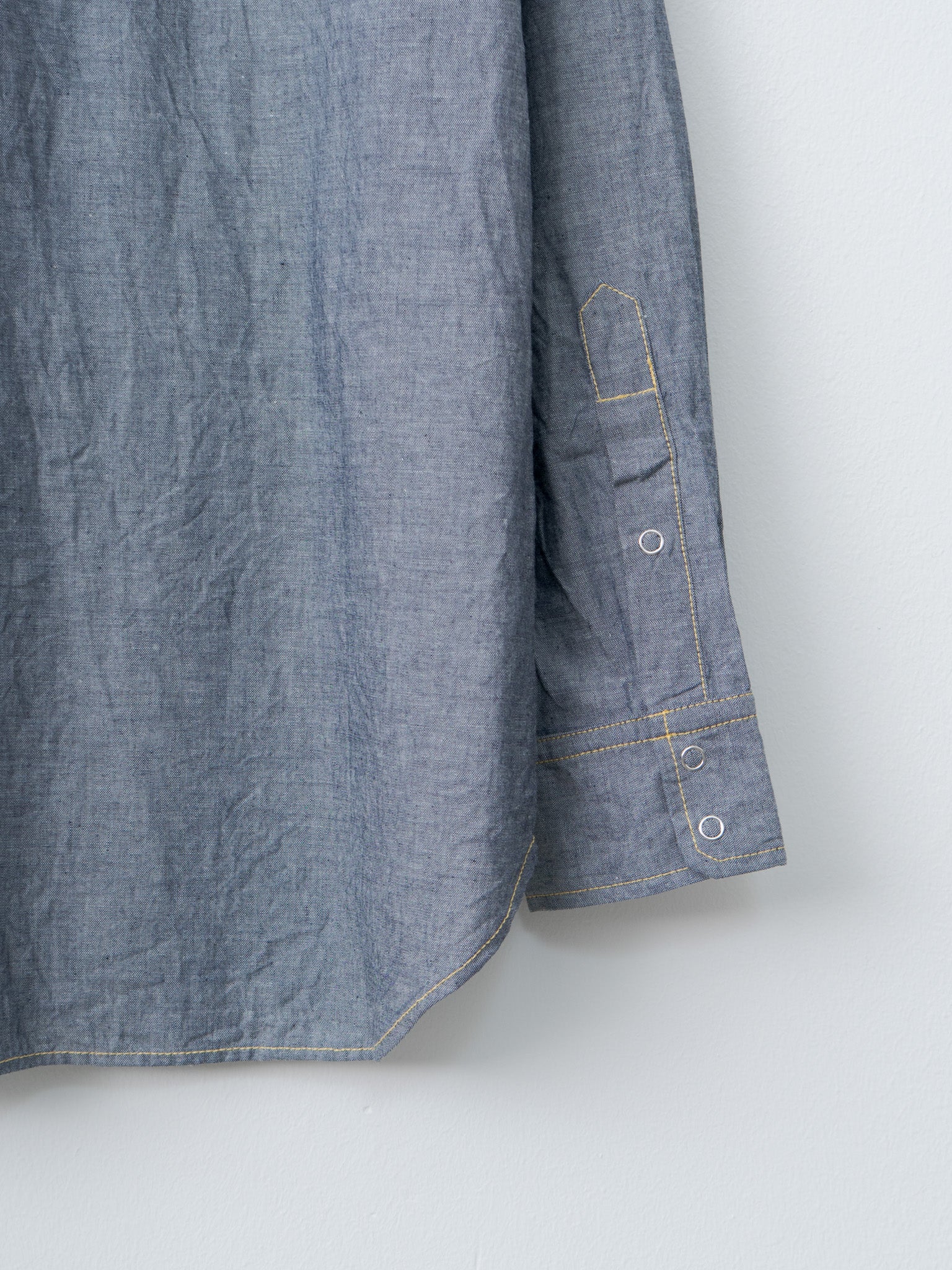 Namu Shop - ts(s) Indigo Cotton Chambray Yellow Stitch Western Shirt - Navy