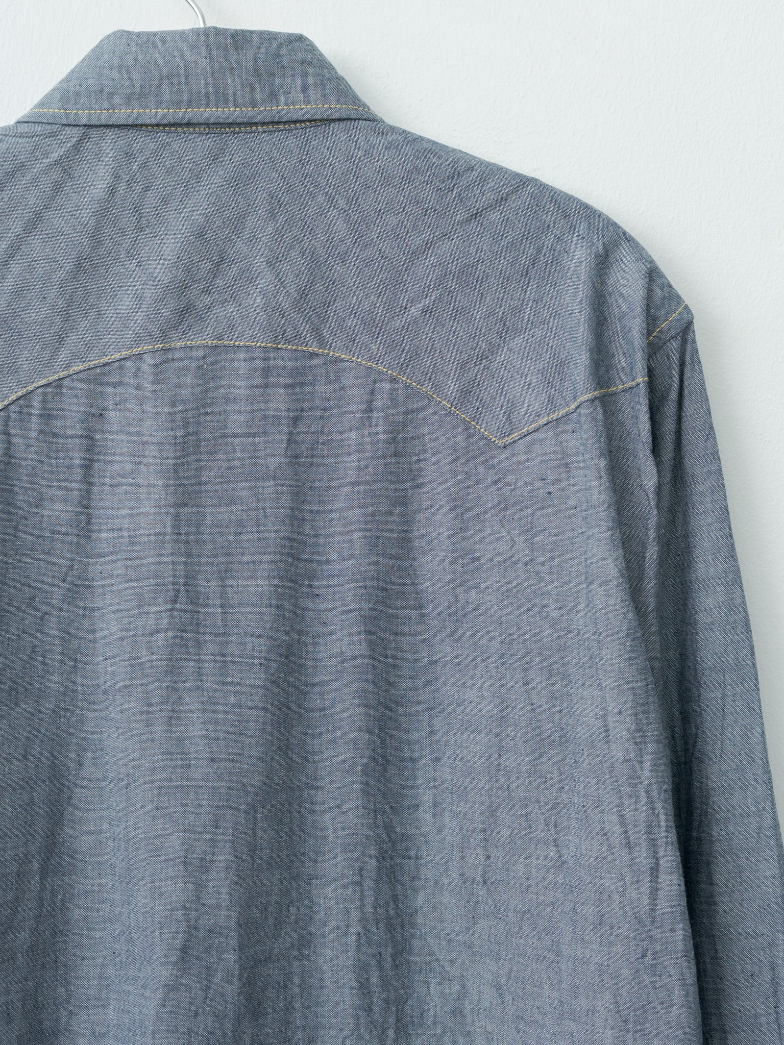 Namu Shop - ts(s) Indigo Cotton Chambray Yellow Stitch Western Shirt - Navy