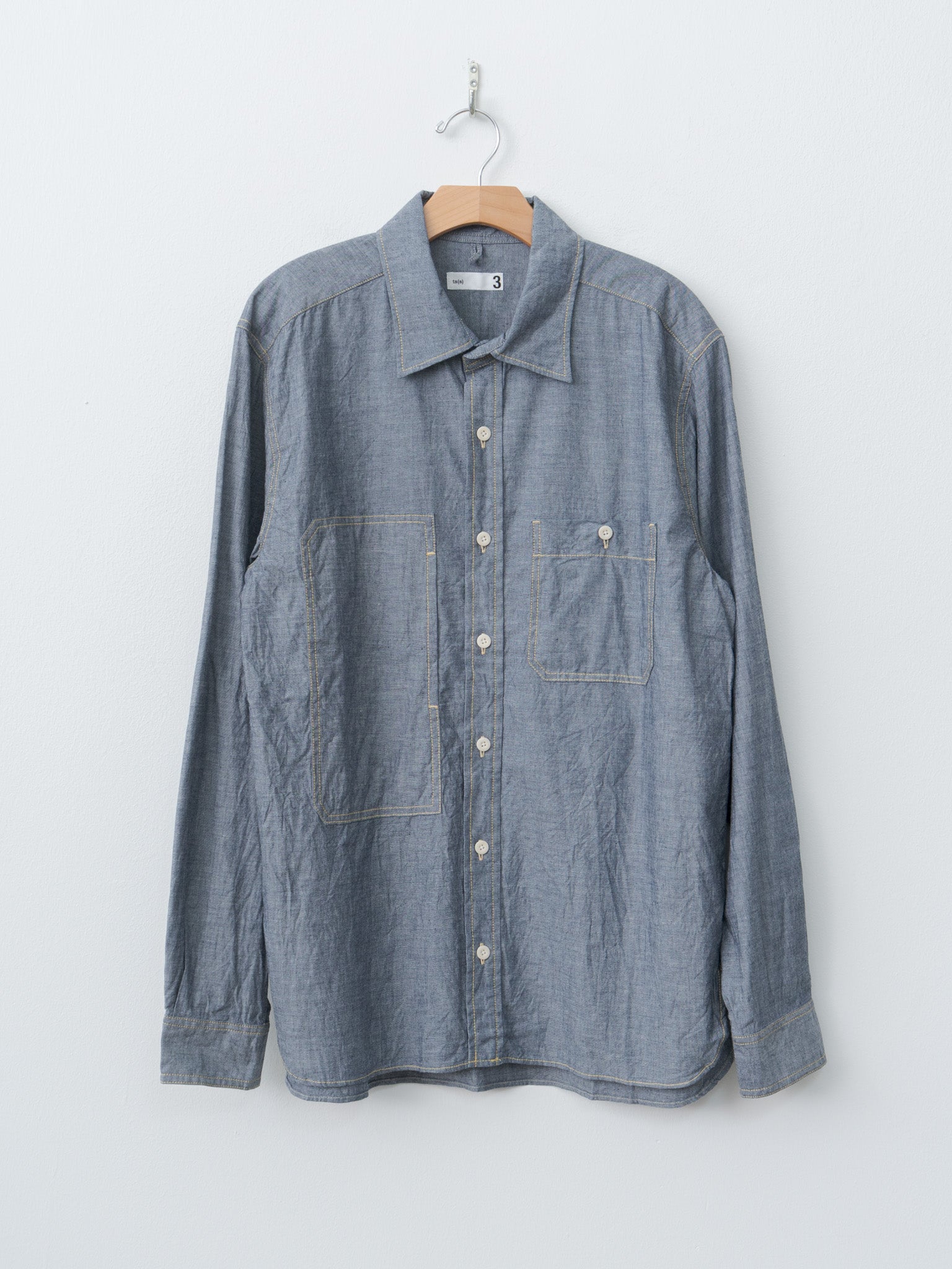 Namu Shop - ts(s) Indigo Cotton Chambray Asymmetric Pocket Work Shirt - Navy