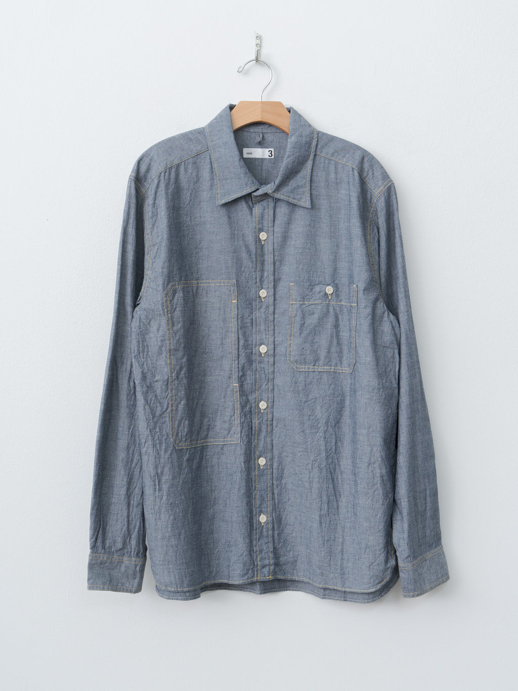 Namu Shop - ts(s) Indigo Cotton Chambray Asymmetric Pocket Work Shirt - Navy