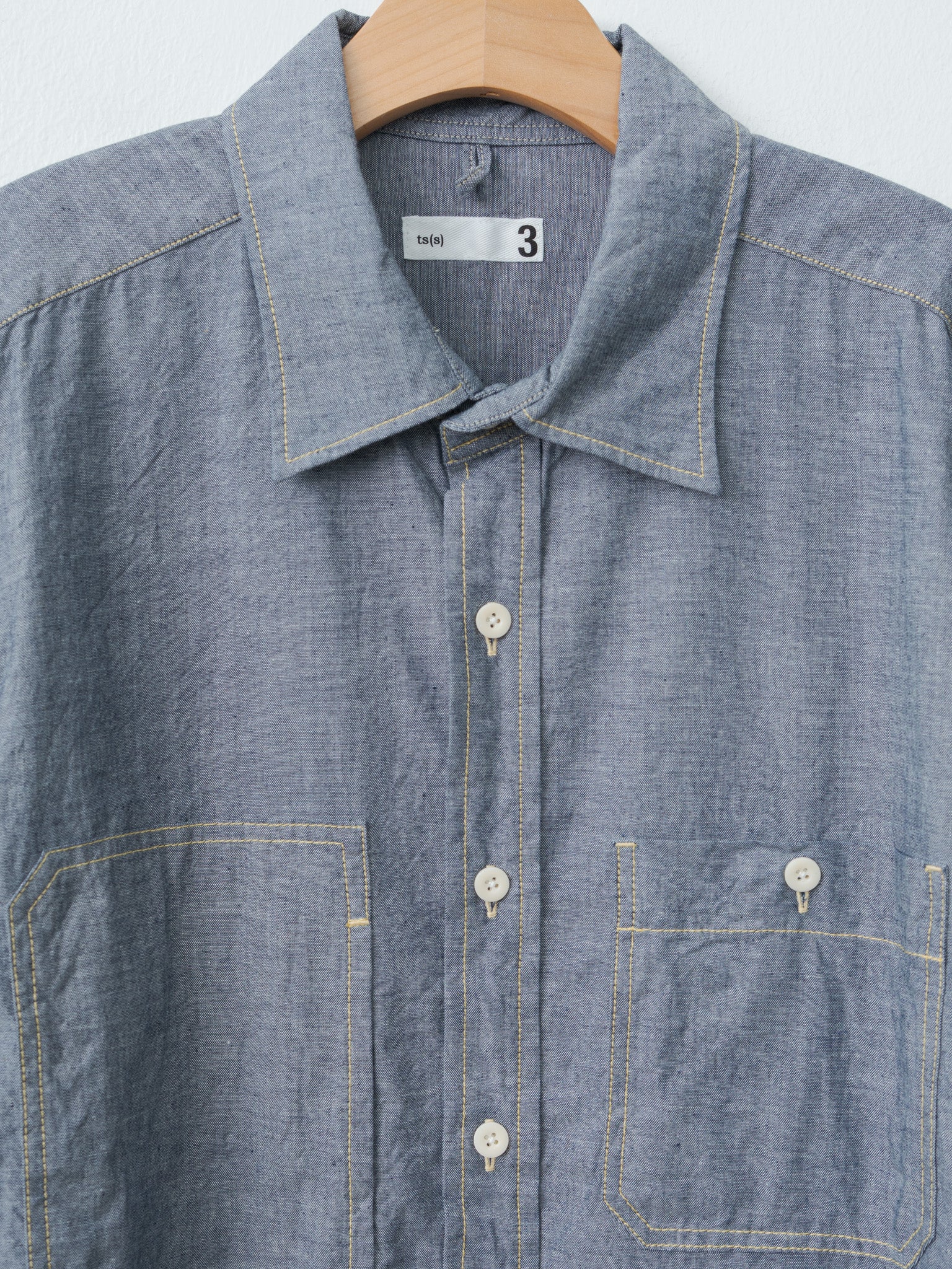Namu Shop - ts(s) Indigo Cotton Chambray Asymmetric Pocket Work Shirt - Navy