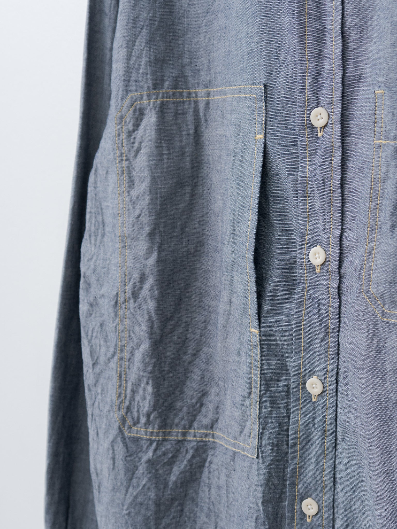 Namu Shop - ts(s) Indigo Cotton Chambray Asymmetric Pocket Work Shirt - Navy