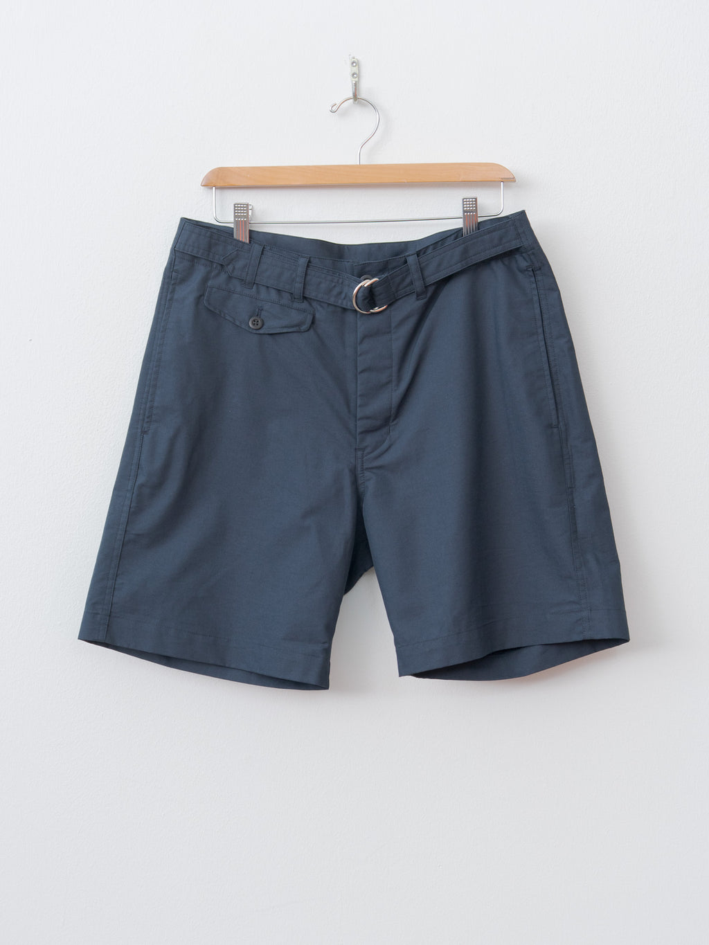 Namu Shop - ts(s) Cotton Poly Hollow Yarn Light Gabardine D-Ring Belted Shorts - Navy