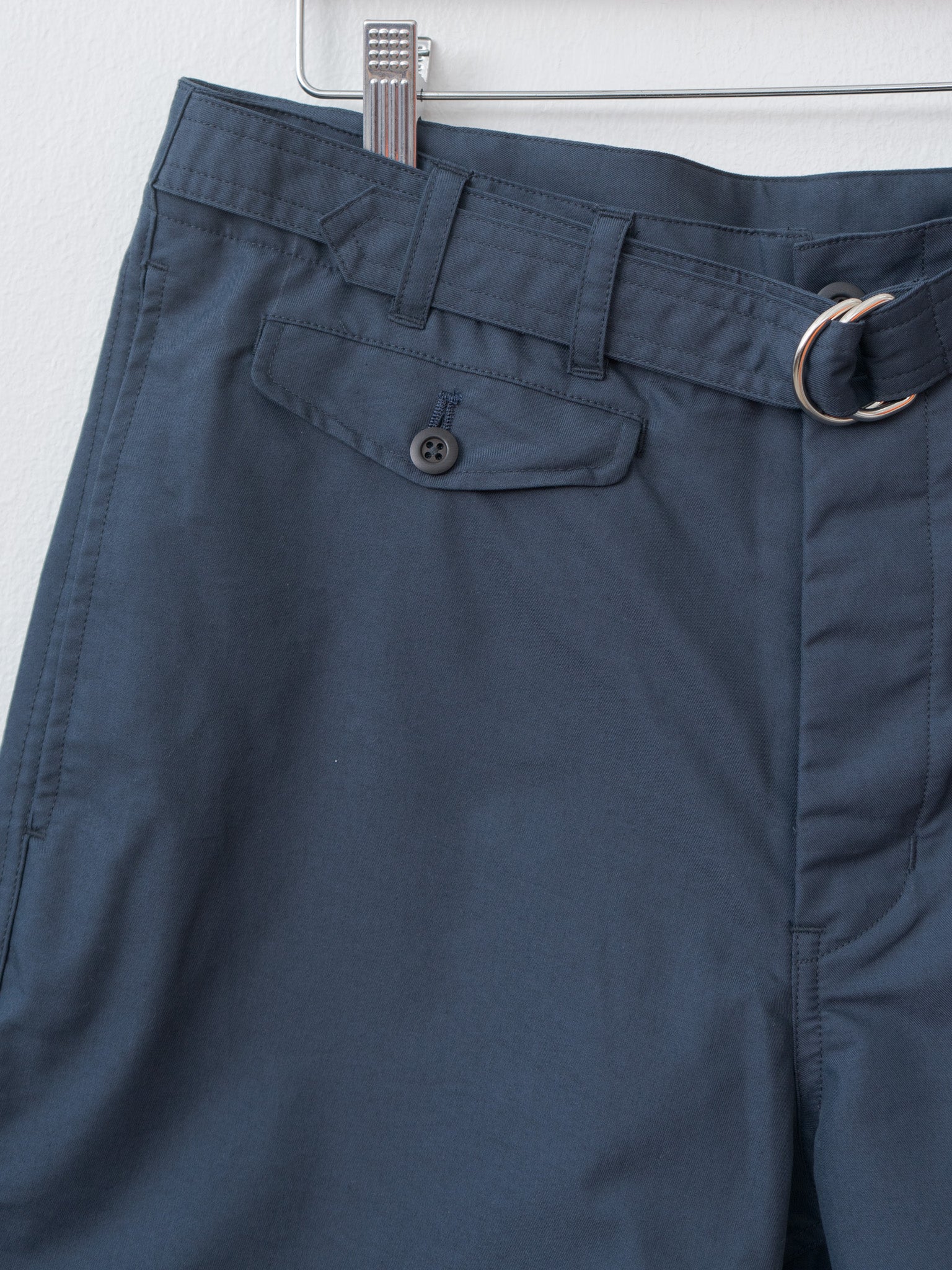 Namu Shop - ts(s) Cotton Poly Hollow Yarn Light Gabardine D-Ring Belted Shorts - Navy
