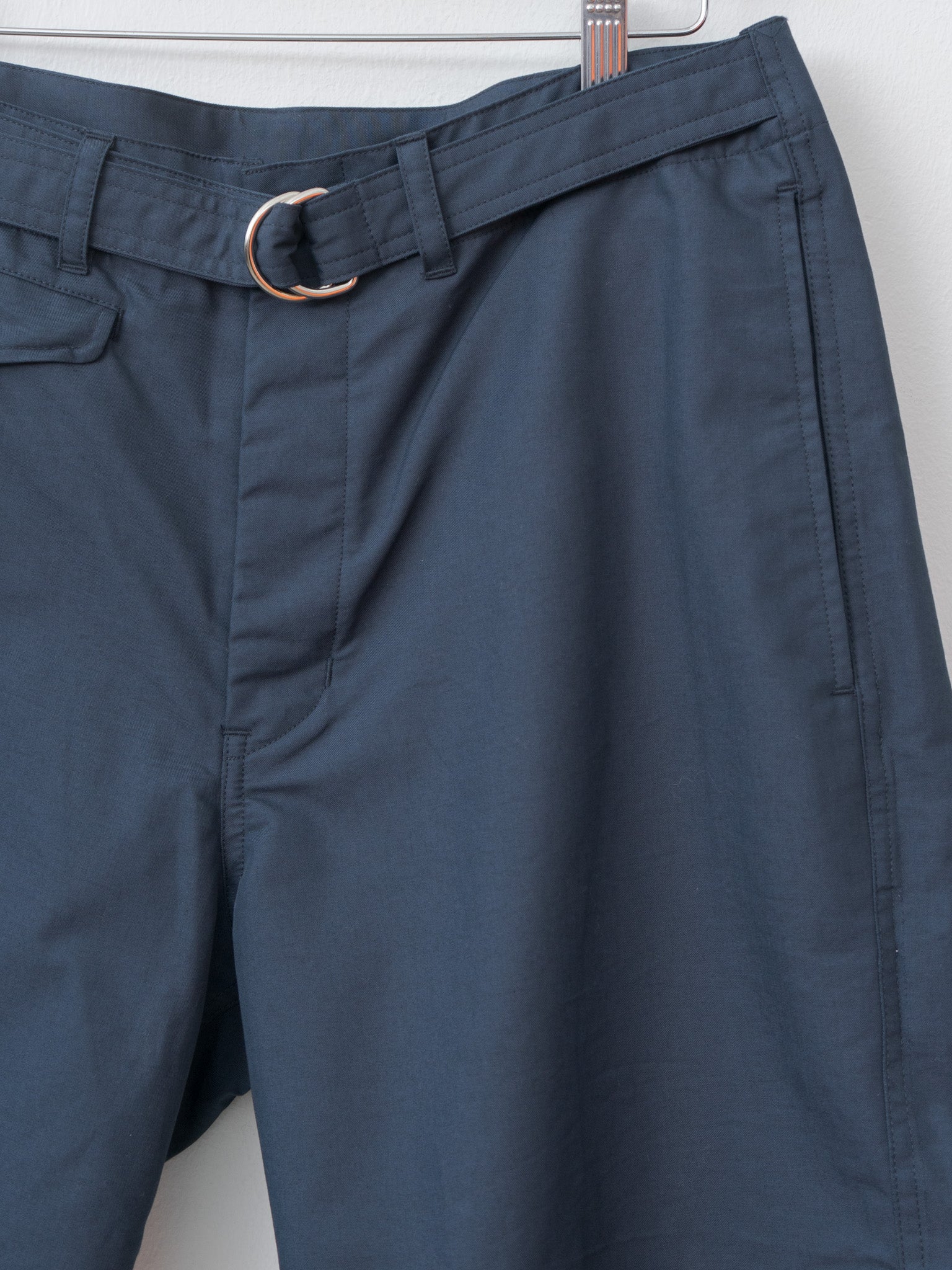 Namu Shop - ts(s) Cotton Poly Hollow Yarn Light Gabardine D-Ring Belted Shorts - Navy
