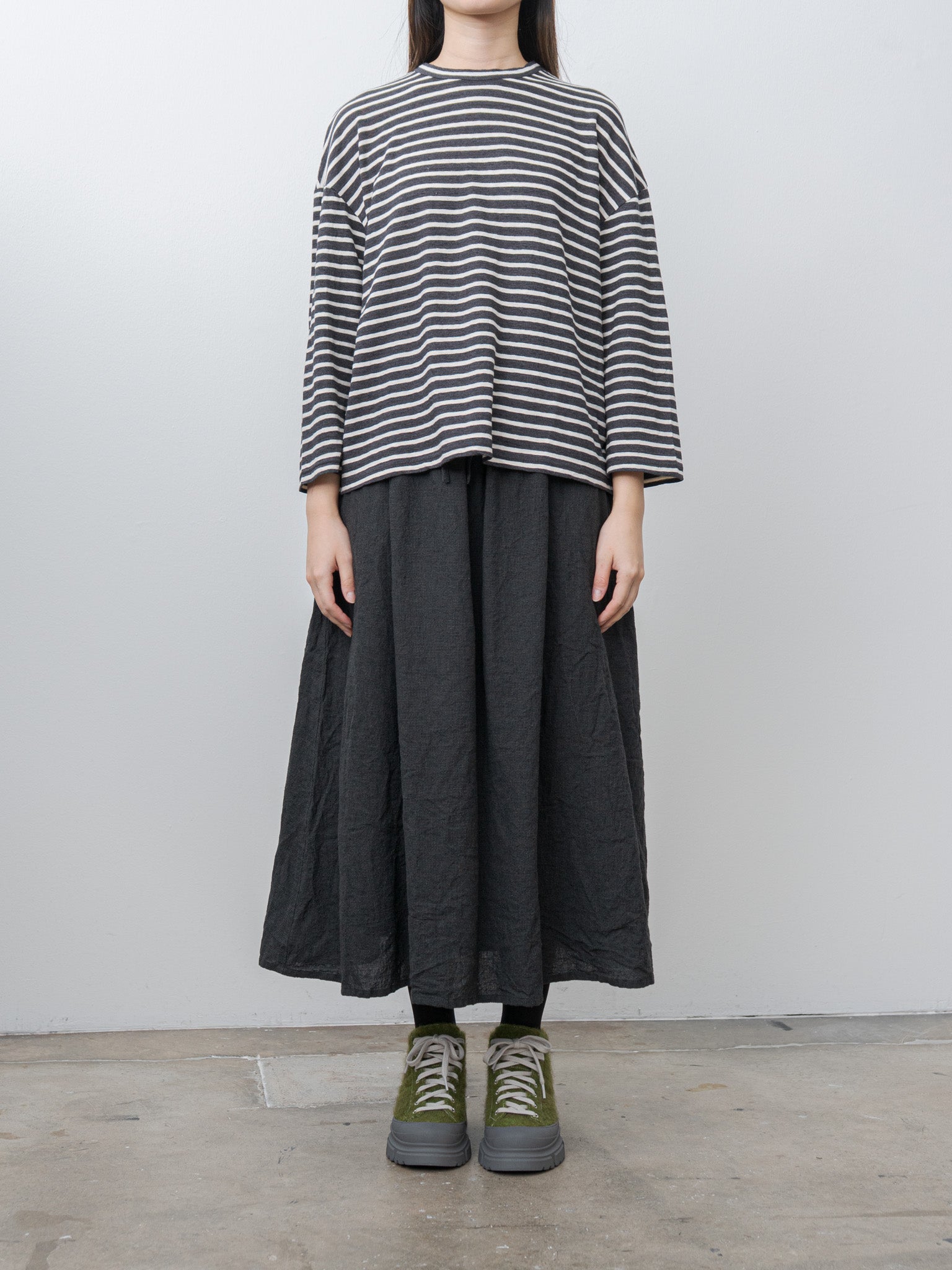 Namu Shop - Ichi Antiquites Stripe Pullover Tee - Charcoal/White