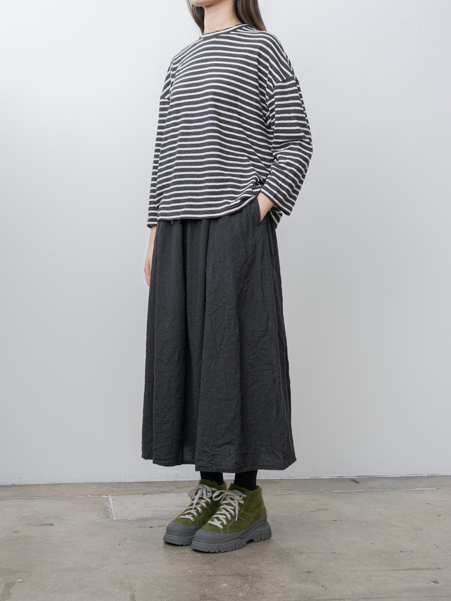 Namu Shop - Ichi Antiquites Stripe Pullover Tee - Charcoal/White