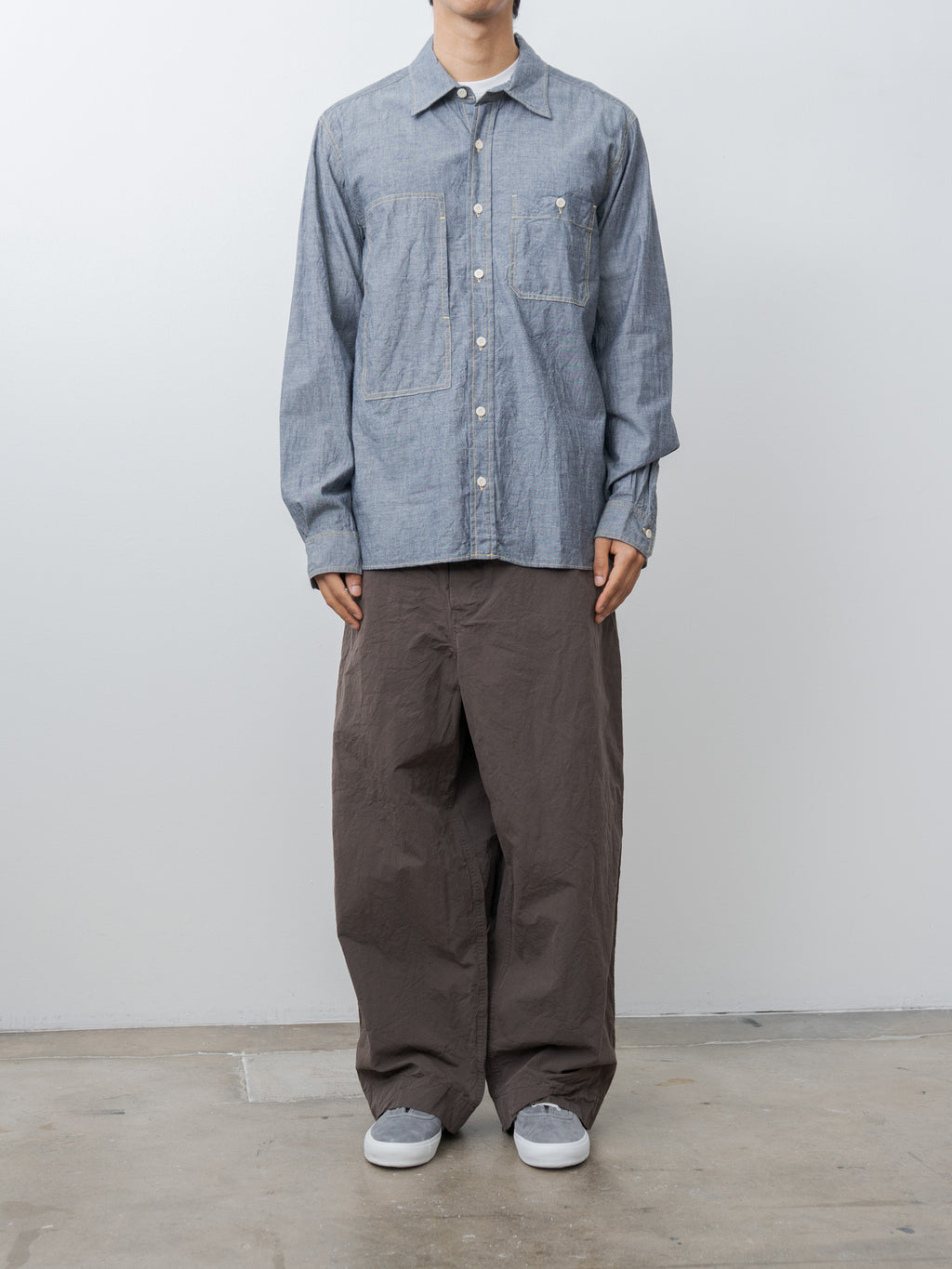 Namu Shop - ts(s) Indigo Cotton Chambray Asymmetric Pocket Work Shirt - Navy