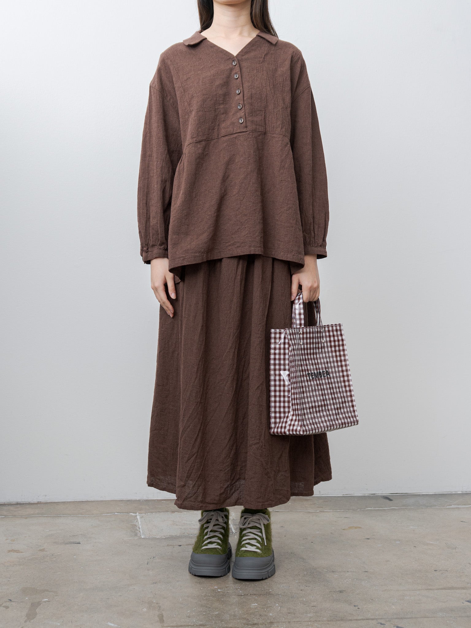 Namu Shop - Tembea Paper Tote Small - Gingham Brown
