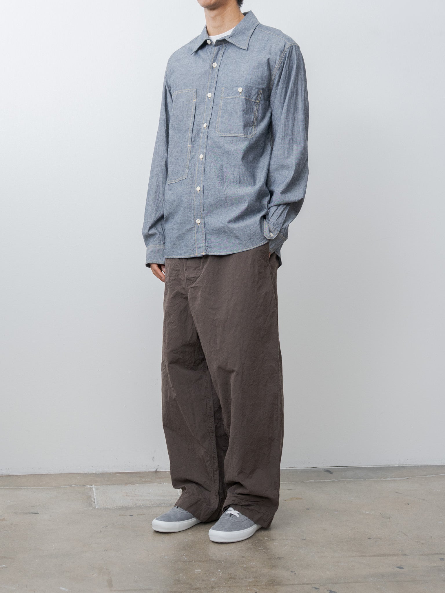Namu Shop - ts(s) Indigo Cotton Chambray Asymmetric Pocket Work Shirt - Navy
