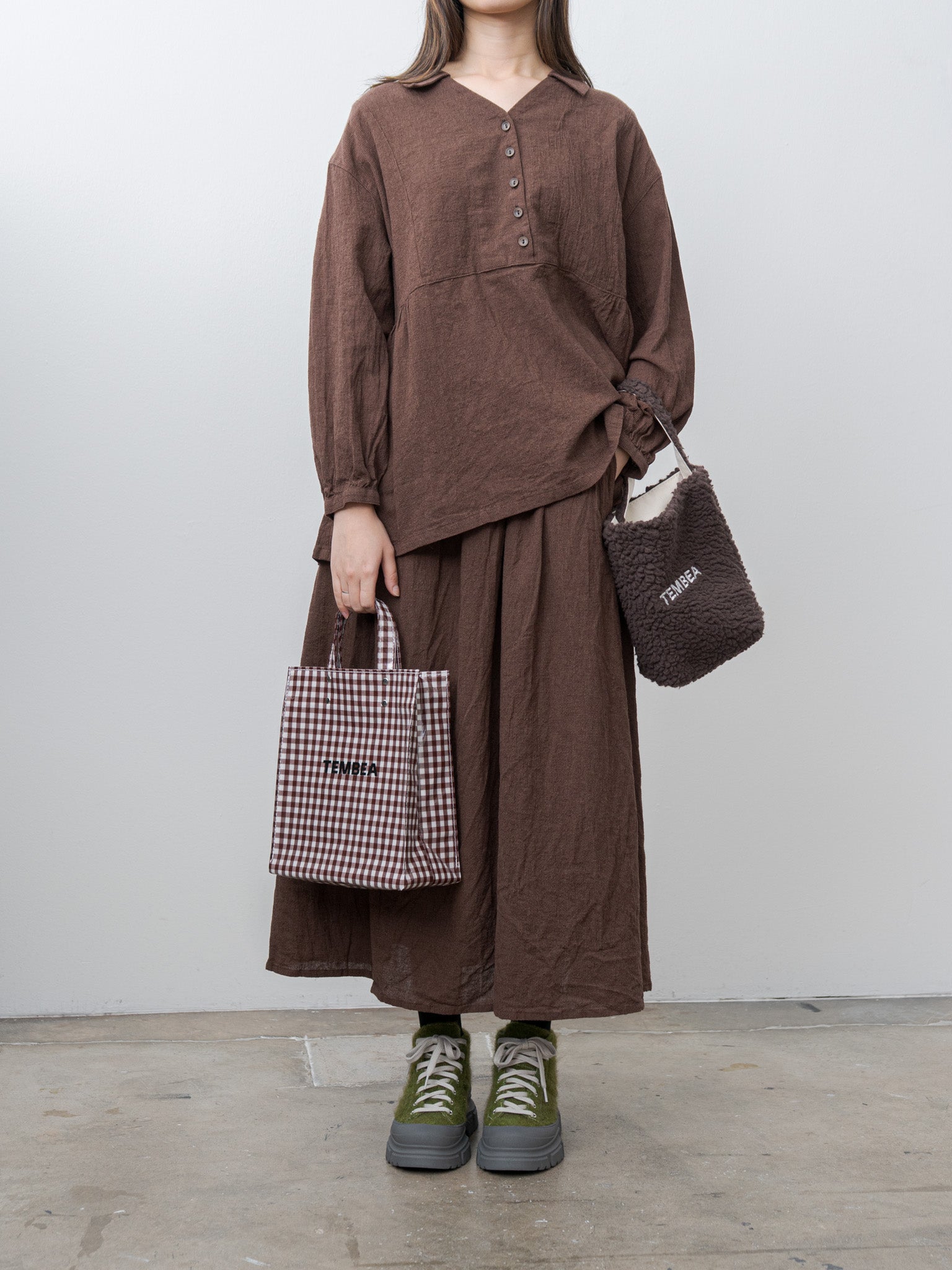 Namu Shop - Ichi Antiquites Houndstooth Shirt - Brown