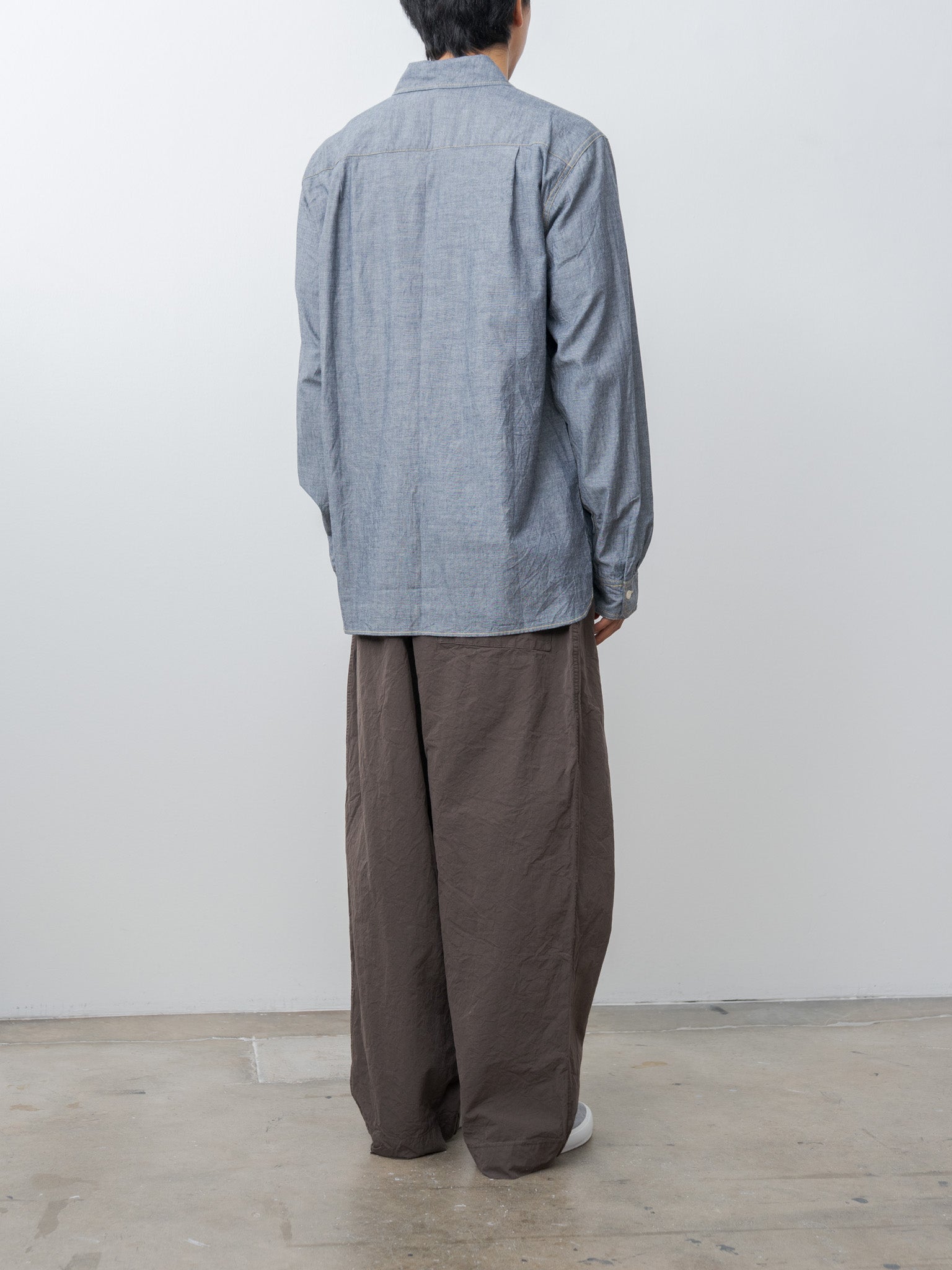 Namu Shop - ts(s) Indigo Cotton Chambray Asymmetric Pocket Work Shirt - Navy