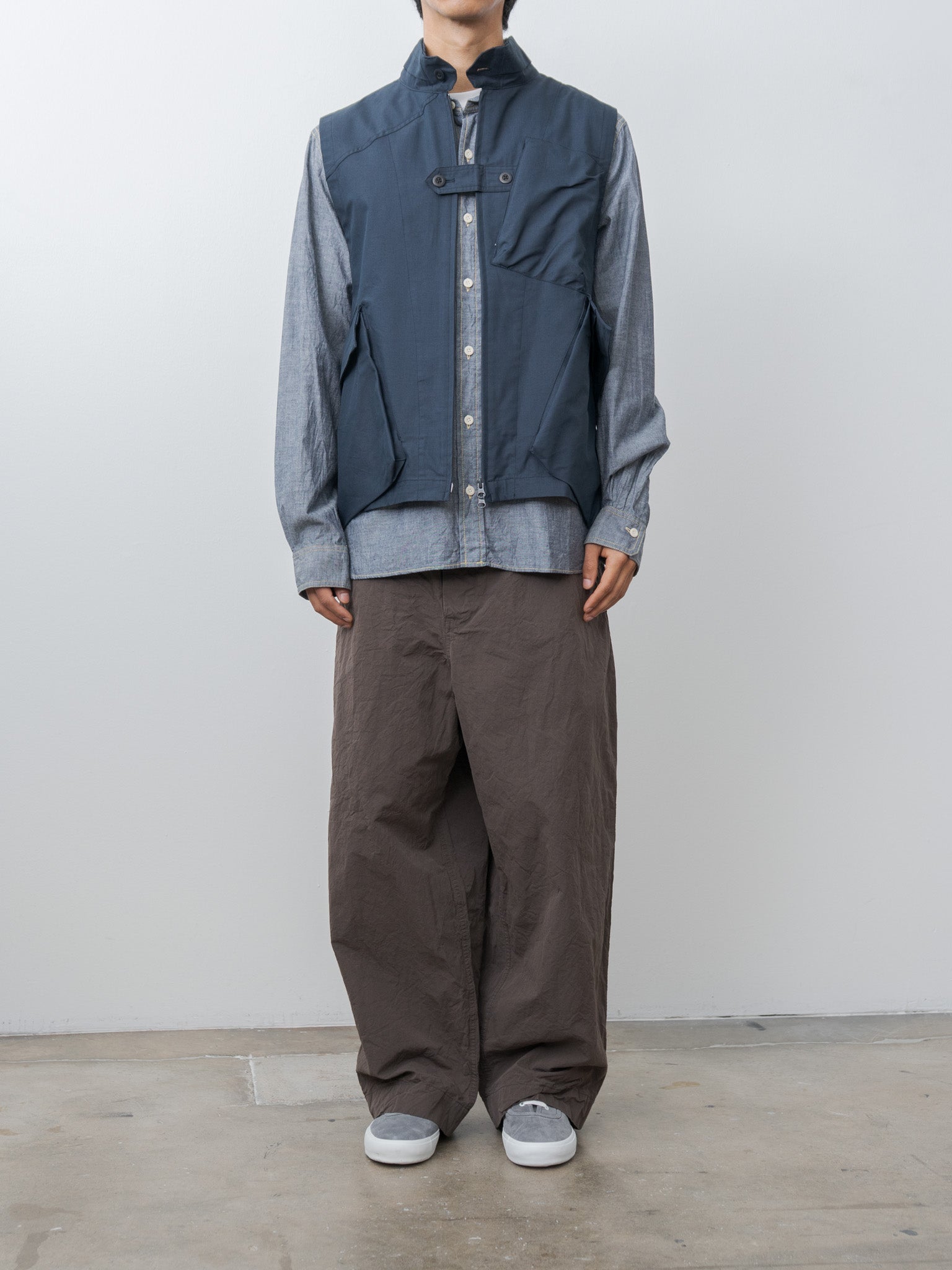Namu Shop - ts(s) Cotton Poly Hollow Yarn Light Gabardine Messenger Vest - Navy