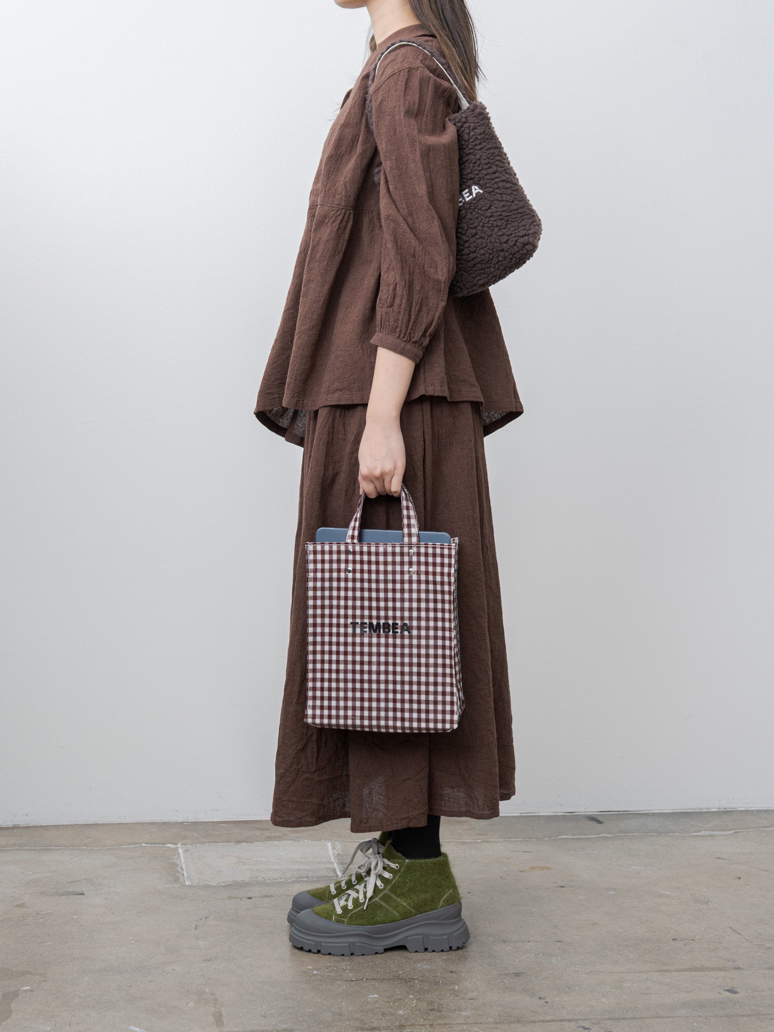 Namu Shop - Tembea Paper Tote Small - Gingham Brown