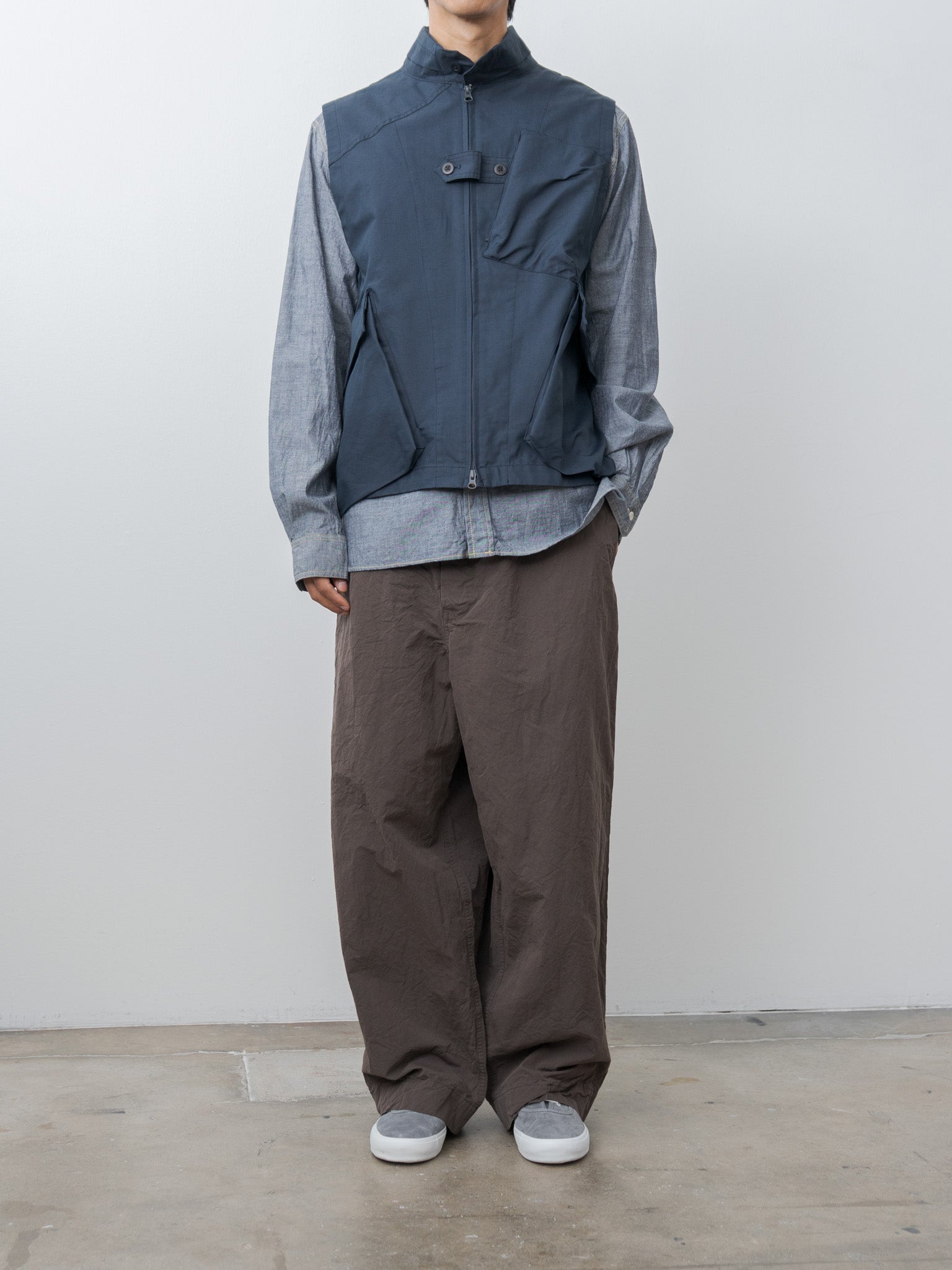 Namu Shop - ts(s) Cotton Poly Hollow Yarn Light Gabardine Messenger Vest - Navy