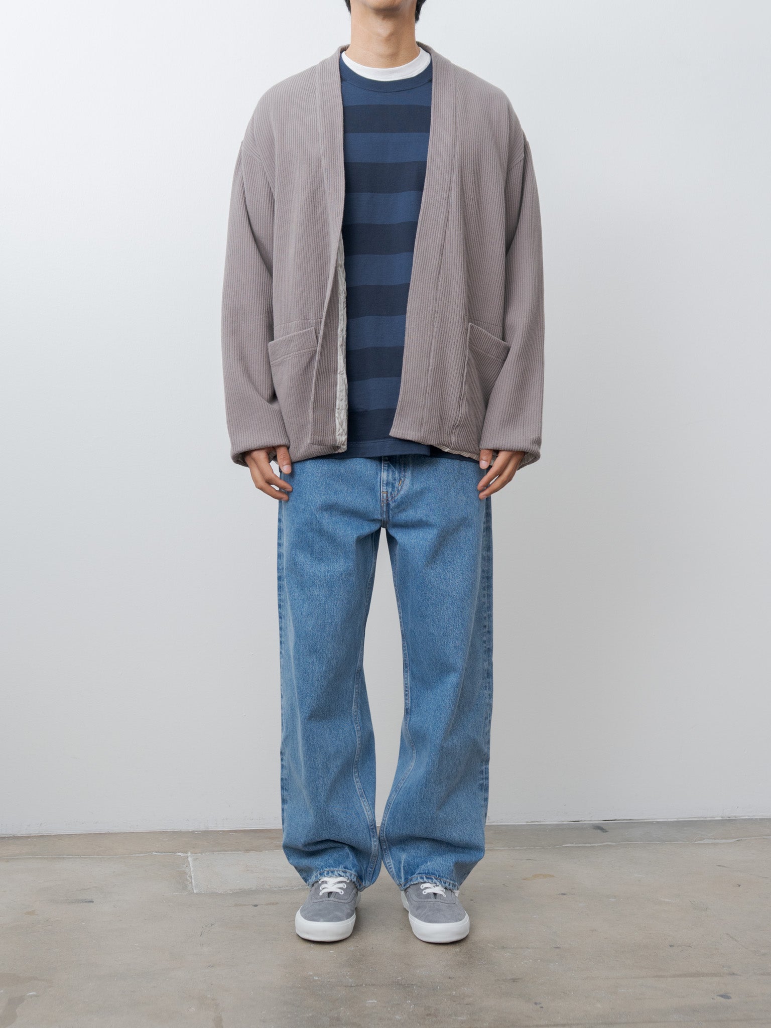 Namu Shop - ts(s) Rail Rib Cotton Jersey Lined Easy Cardigan - Gray