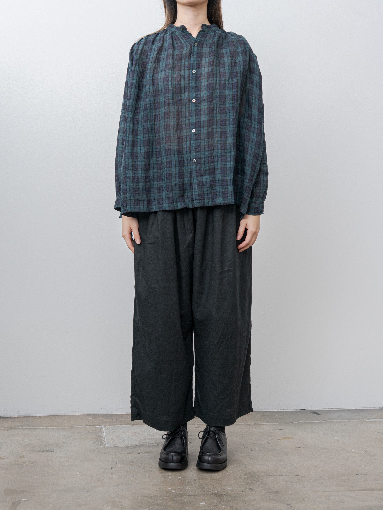 Namu Shop - Ichi Antiquites Canvas Black Watch Linen Shirt - Black Watch