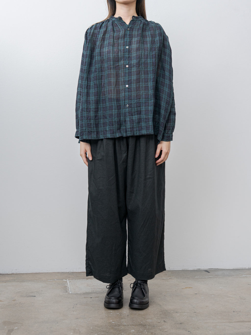 Namu Shop - Ichi Antiquites Canvas Black Watch Linen Shirt - Black Watch