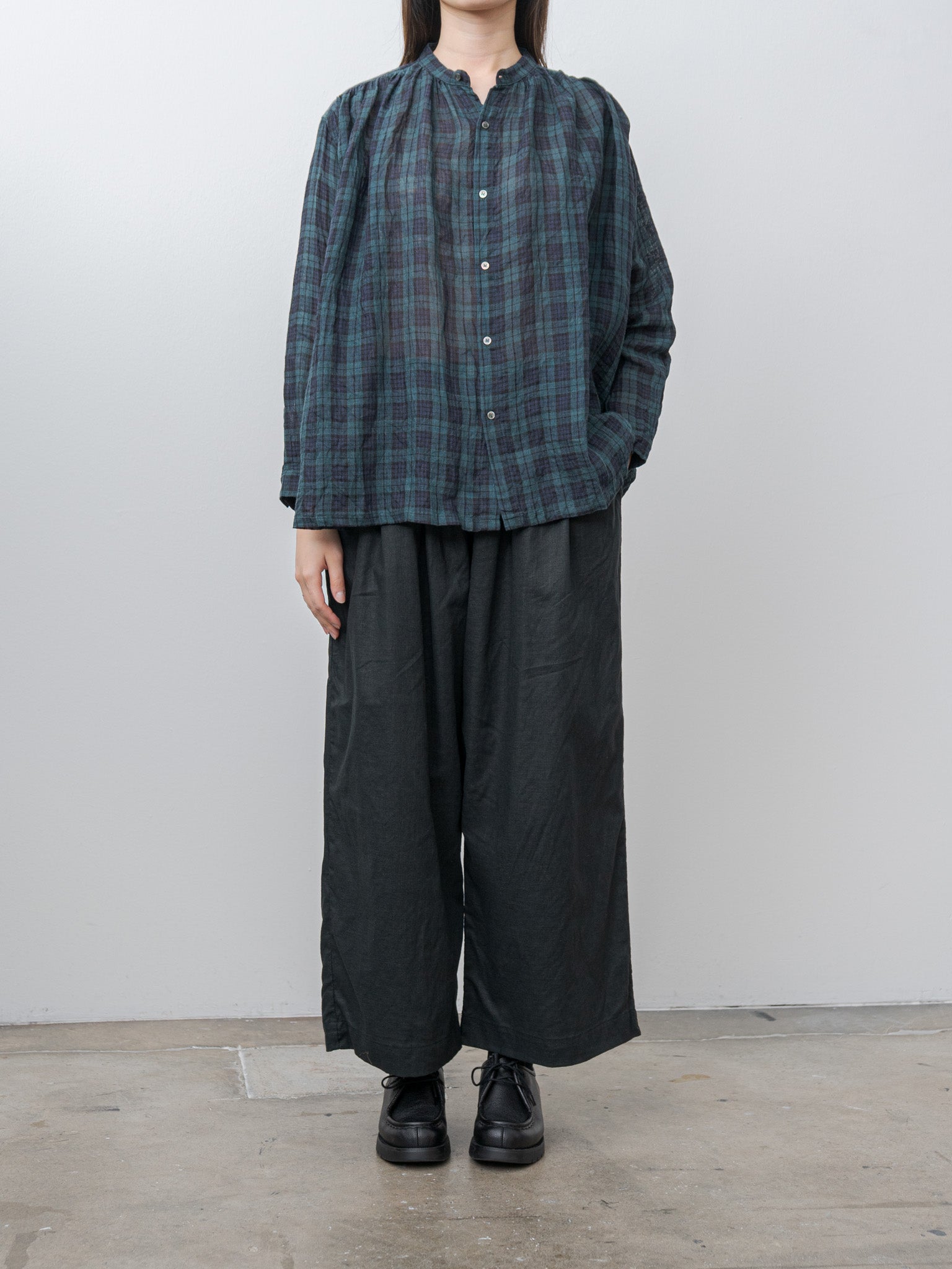 Namu Shop - Ichi Antiquites Canvas Black Watch Linen Shirt - Black Watch