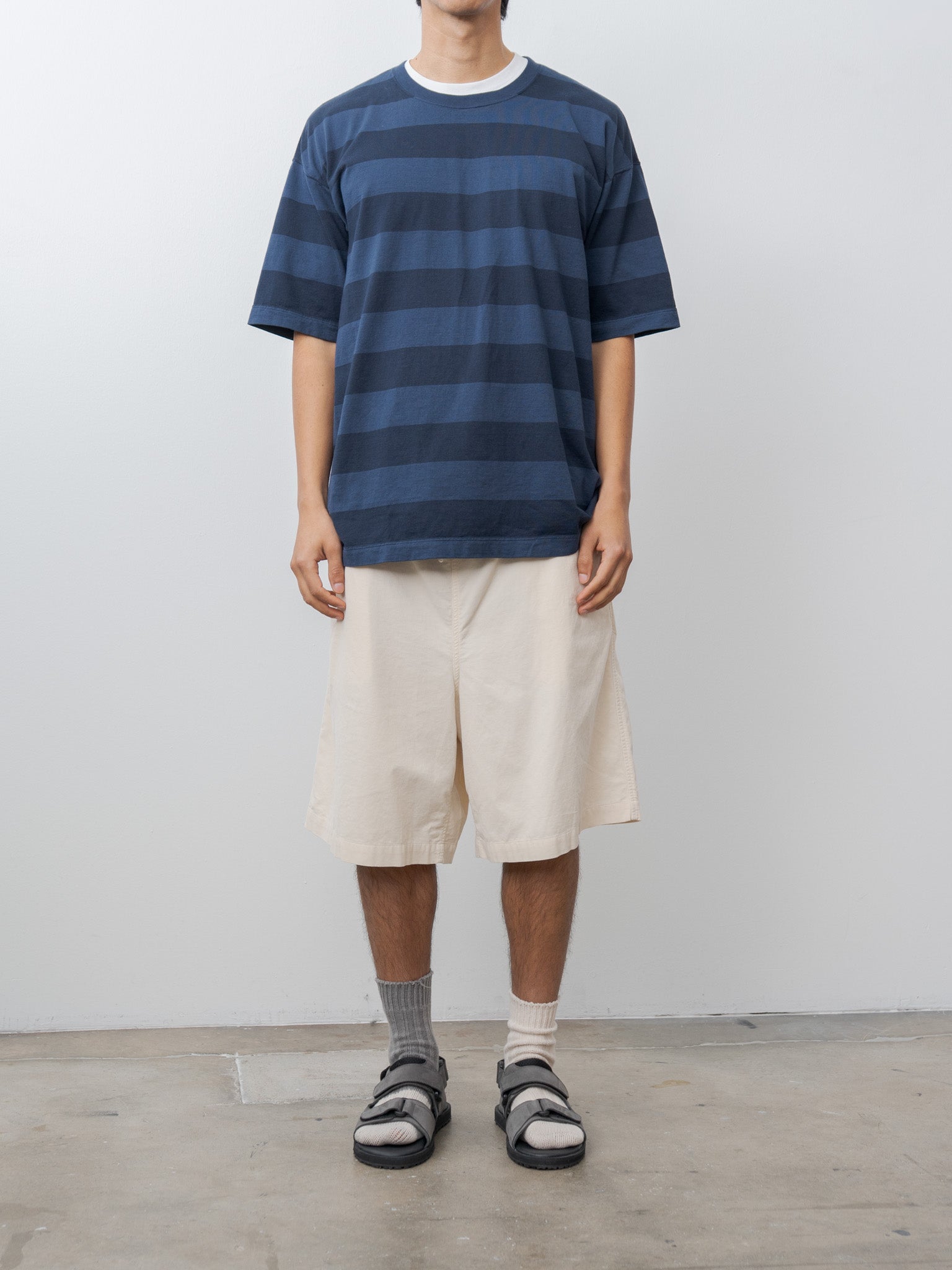 Namu Shop - ts(s) Garment Dye Summer Cotton Corduroy Drawstring Wide Shorts - Ecru