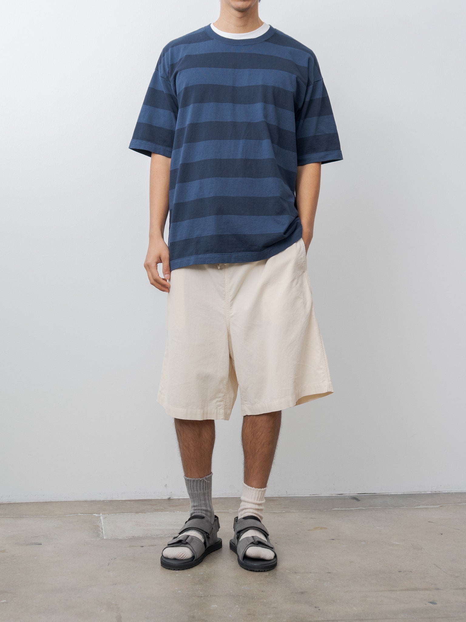 Namu Shop - ts(s) Garment Dye Summer Cotton Corduroy Drawstring Wide Shorts - Ecru
