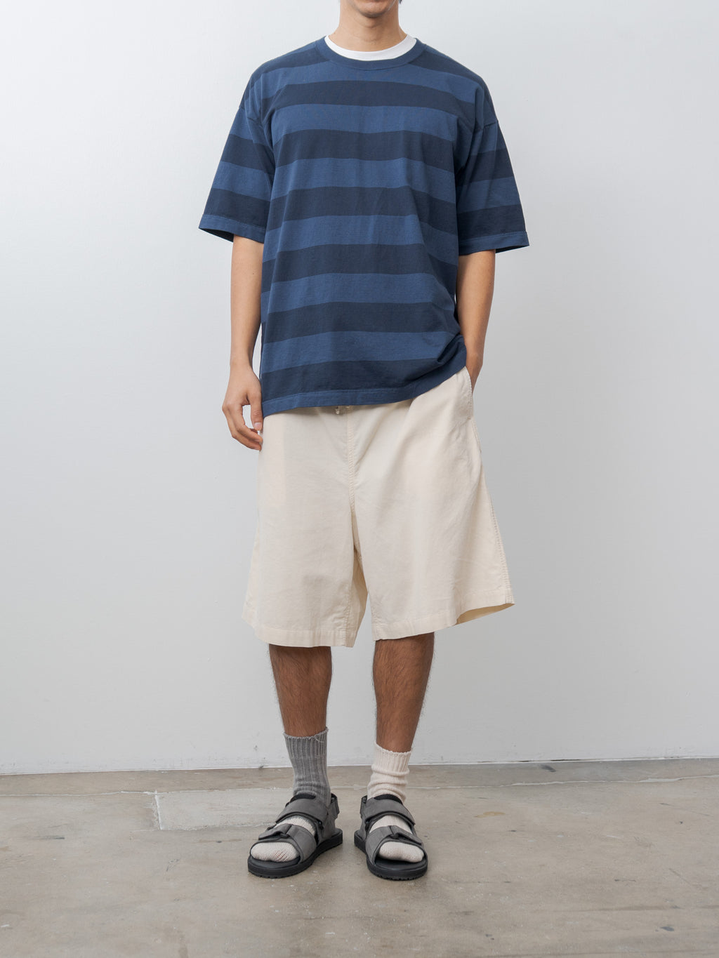 Namu Shop - ts(s) Garment Dye Summer Cotton Corduroy Drawstring Wide Shorts - Ecru