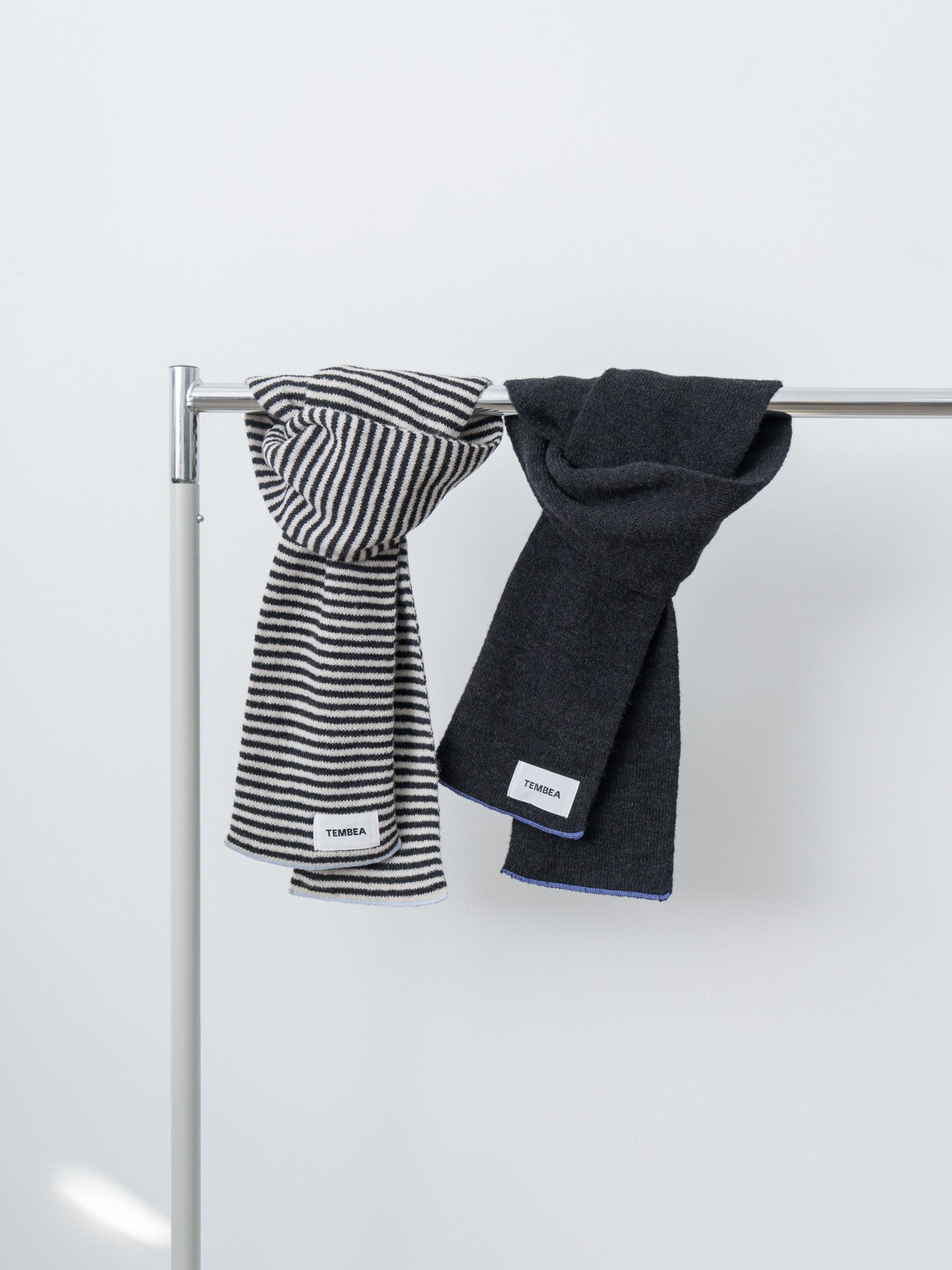 Namu Shop - Tembea Muffler Border - Oatmeal x Charcoal/Sax