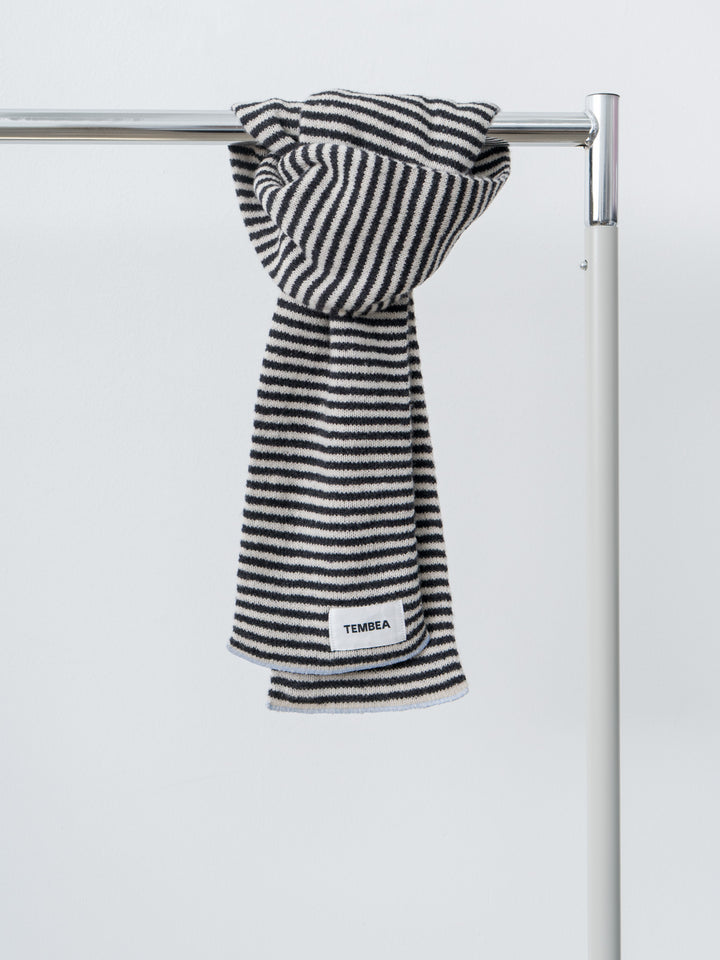Namu Shop - Tembea Muffler Border - Oatmeal x Charcoal/Sax