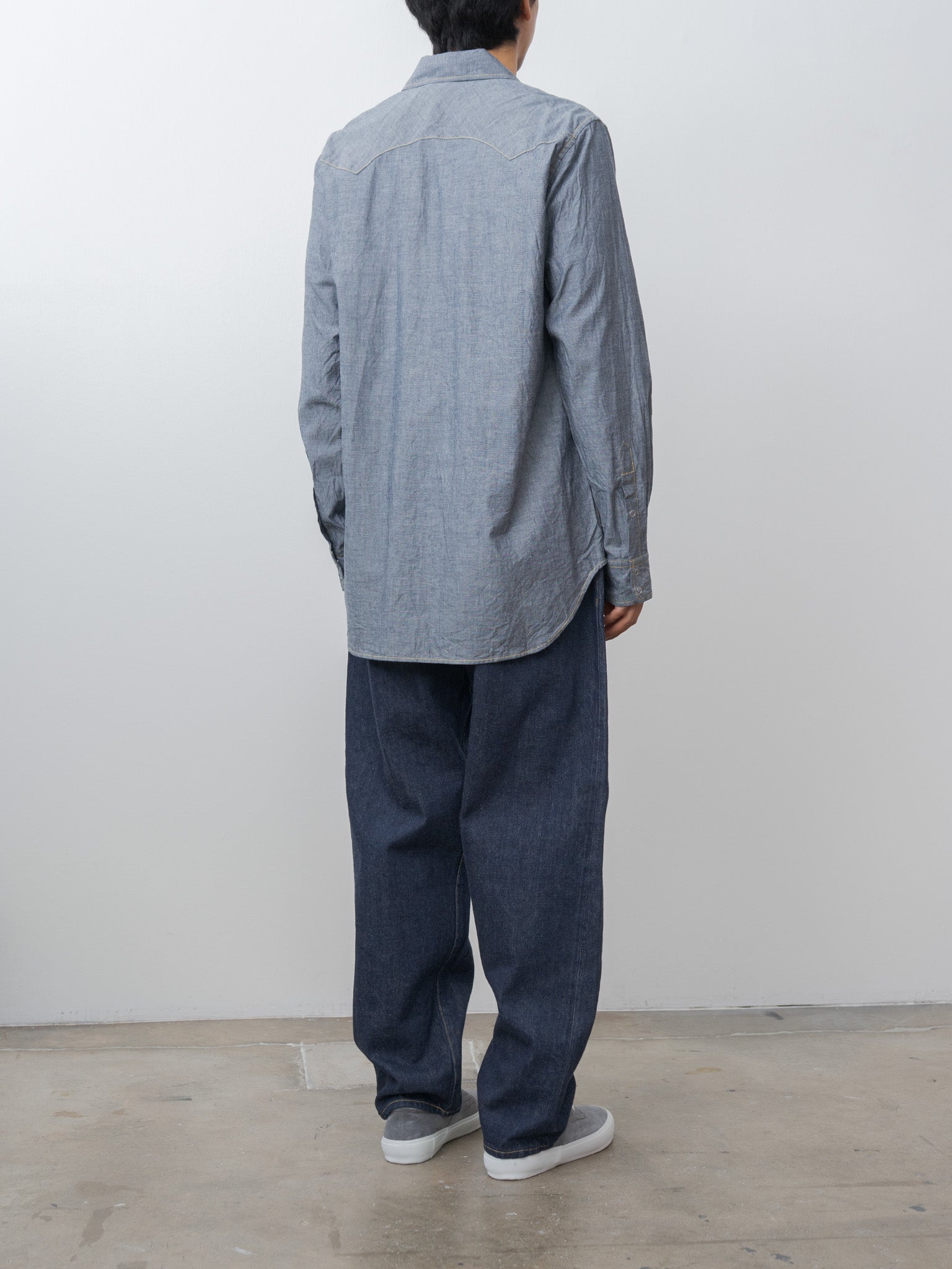 Namu Shop - ts(s) Indigo Cotton Chambray Yellow Stitch Western Shirt - Navy