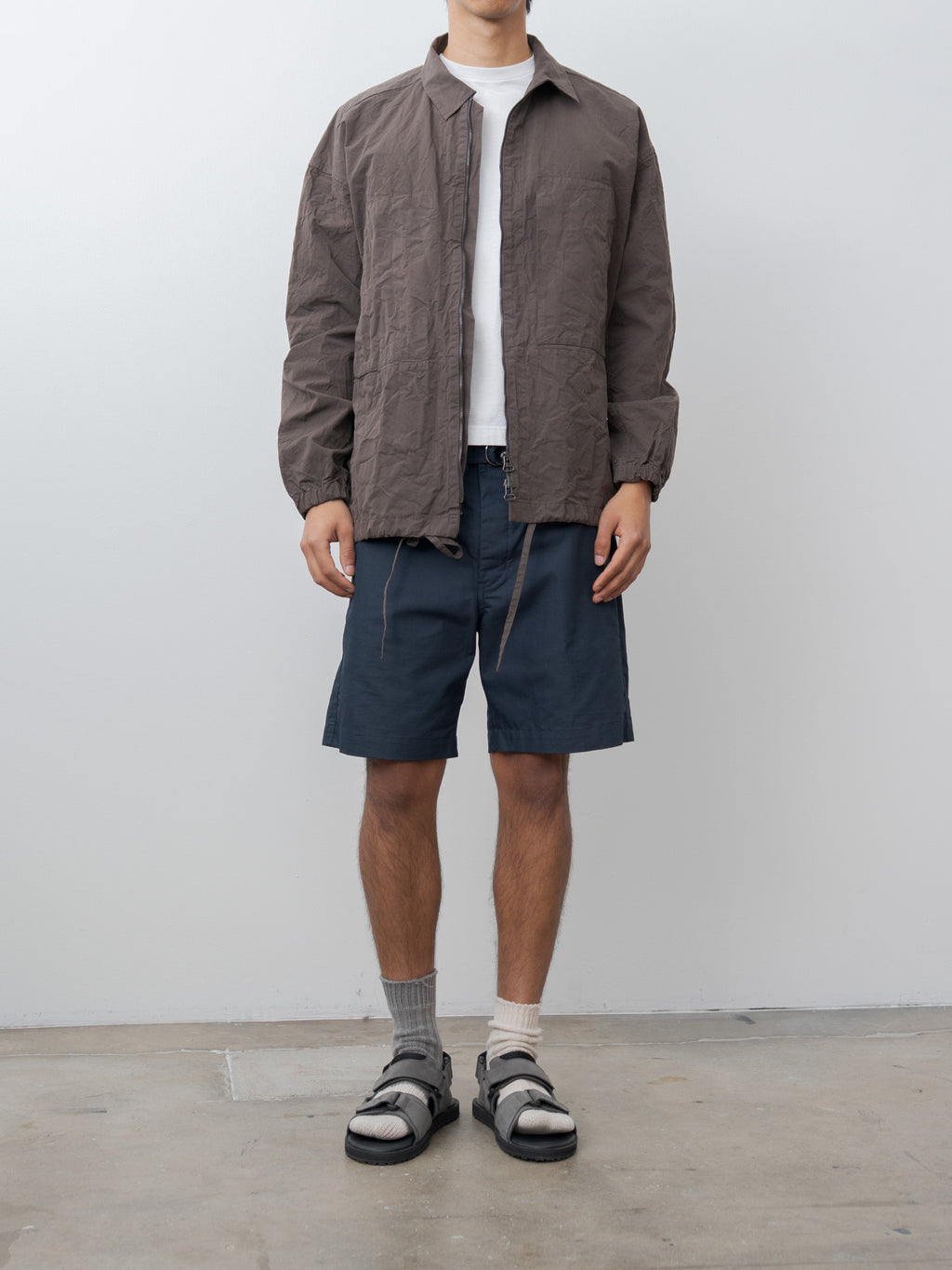 Namu Shop - ts(s) Cotton Poly Hollow Yarn Light Gabardine D-Ring Belted Shorts - Navy