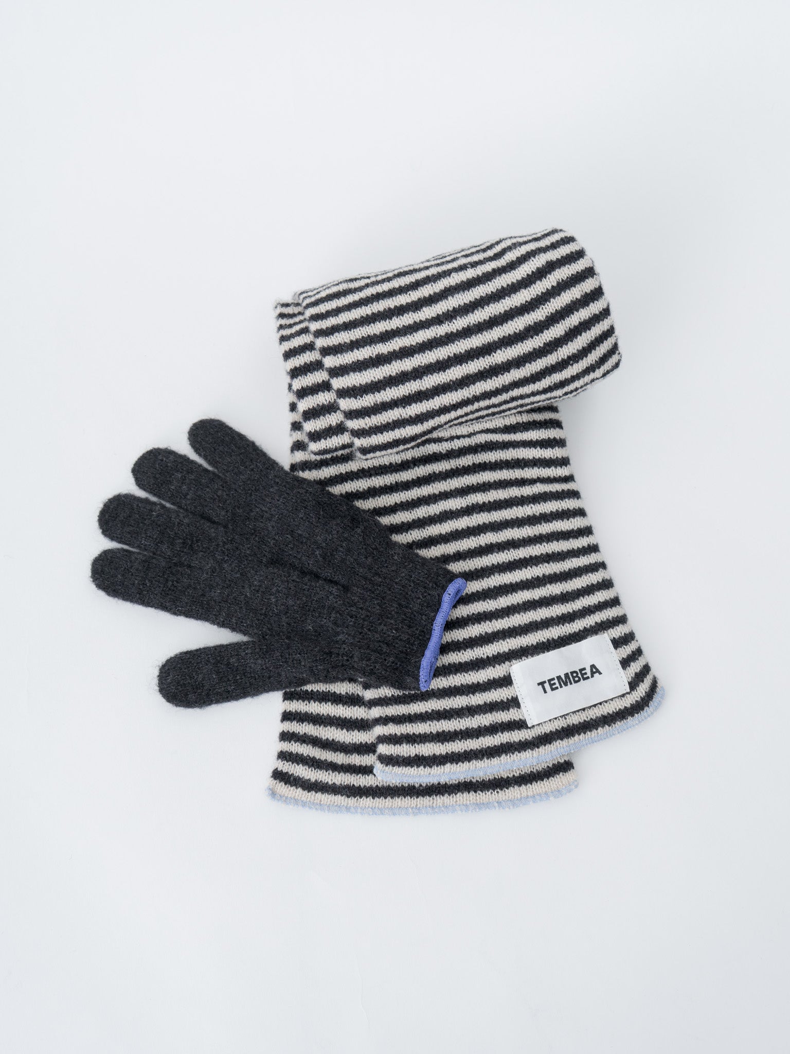 Namu Shop - Tembea Muffler Border - Oatmeal x Charcoal/Sax