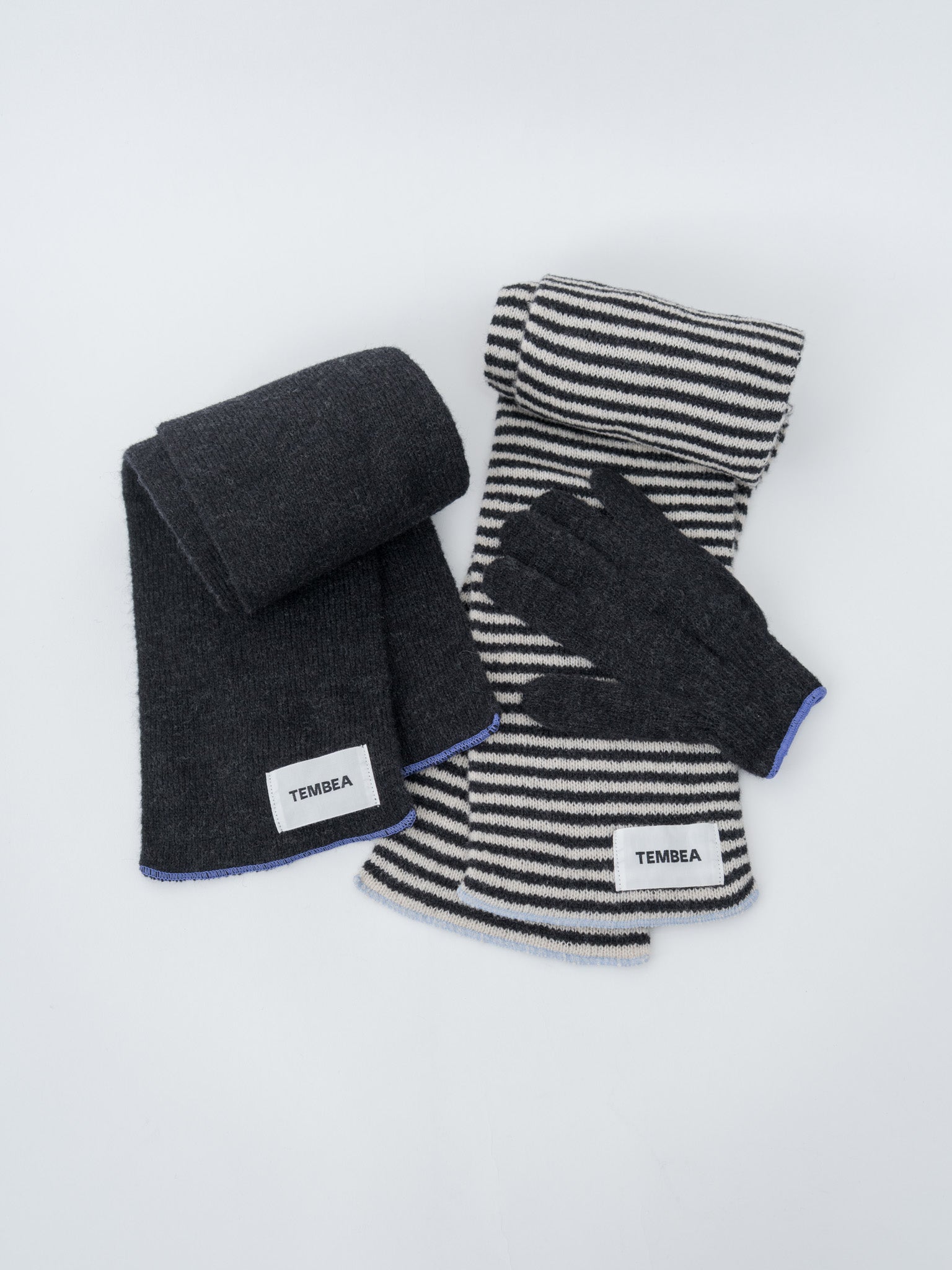 Namu Shop - Tembea Muffler Border - Oatmeal x Charcoal/Sax