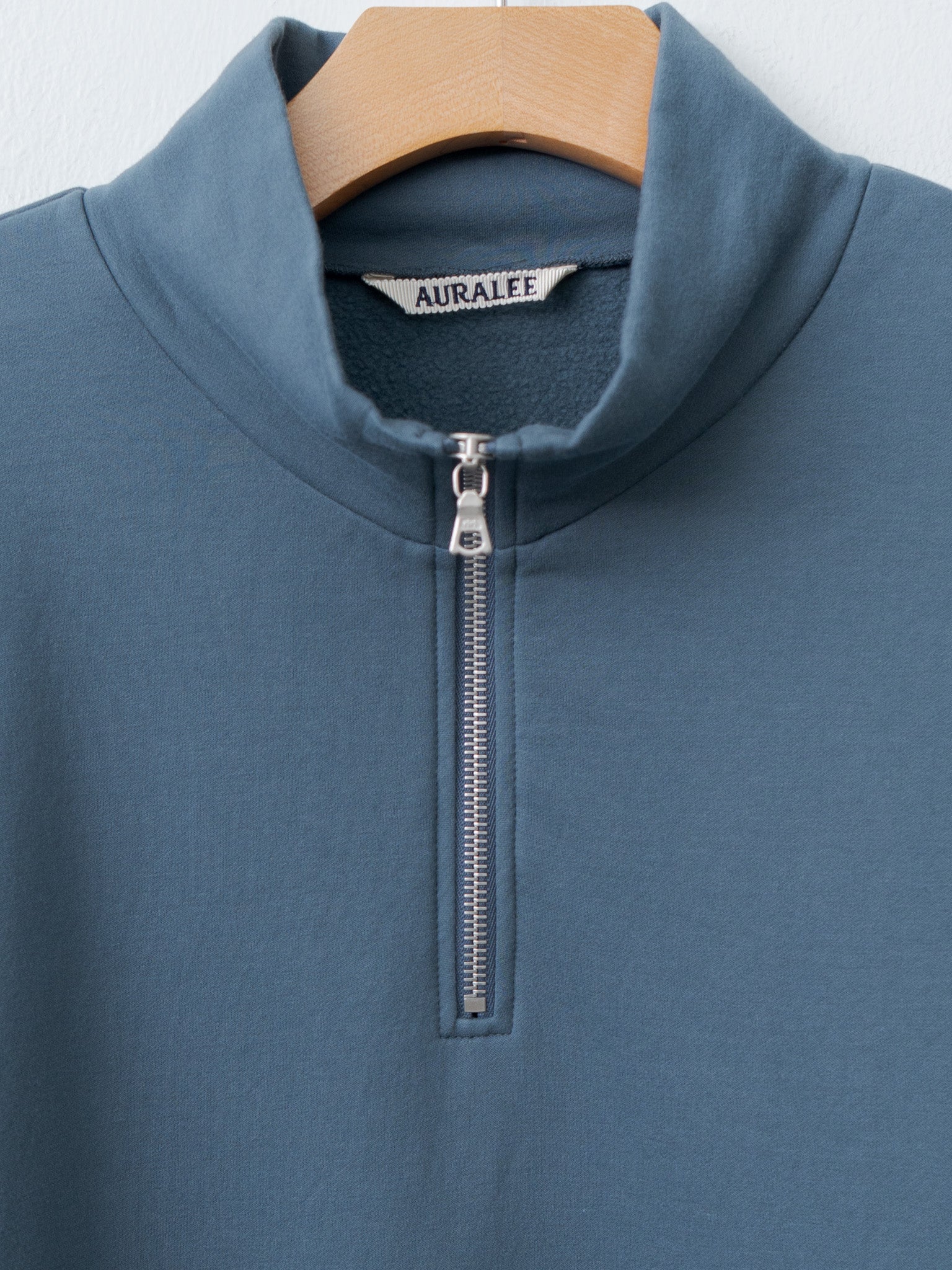 Namu Shop - Auralee Elastic High Gauge Sweat Half Zip P/O - Dusty Blue