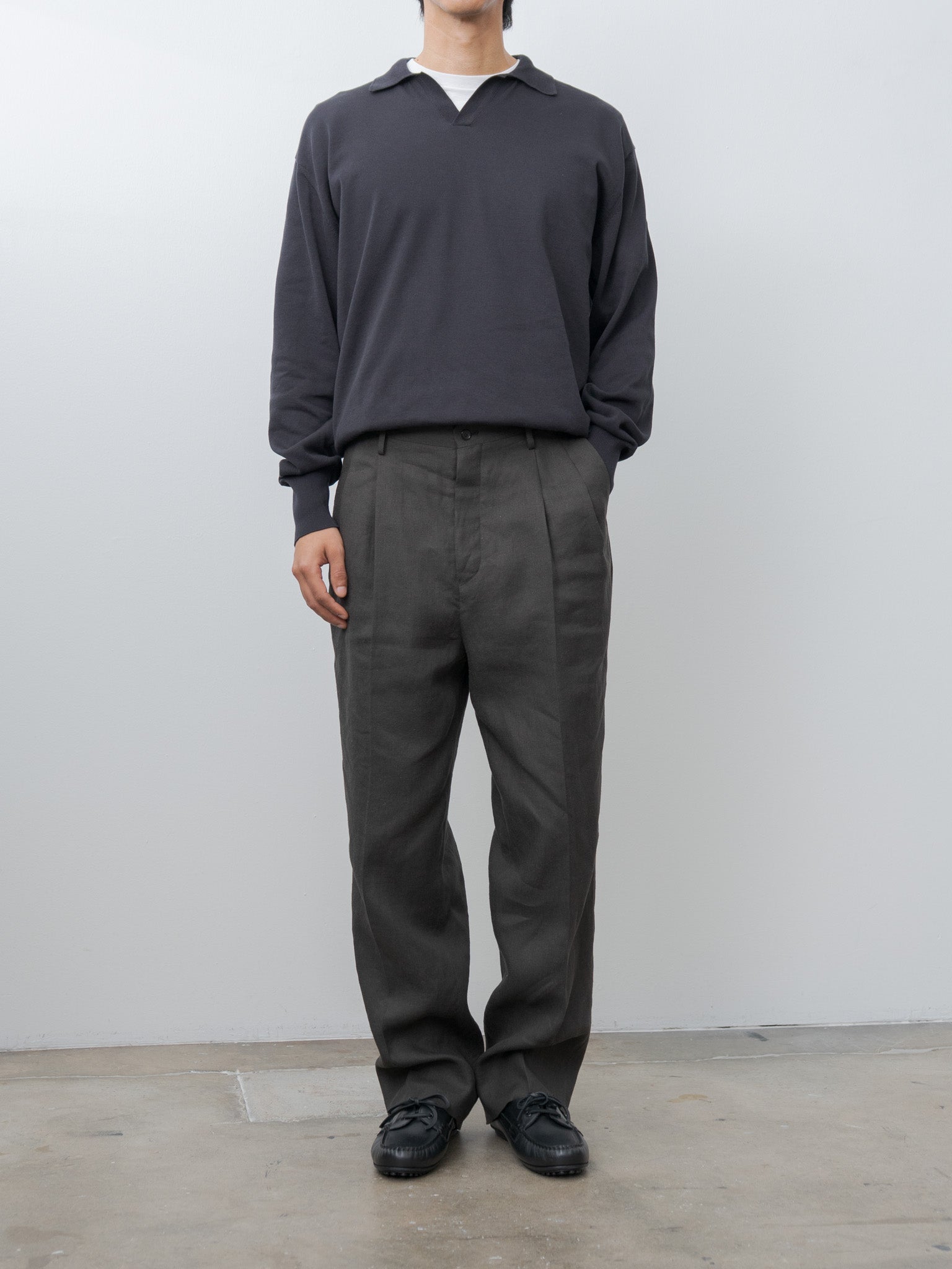 Namu Shop - Kaptain Sunshine Linen Silk Mesh Shoecut Slacks - Ink Black