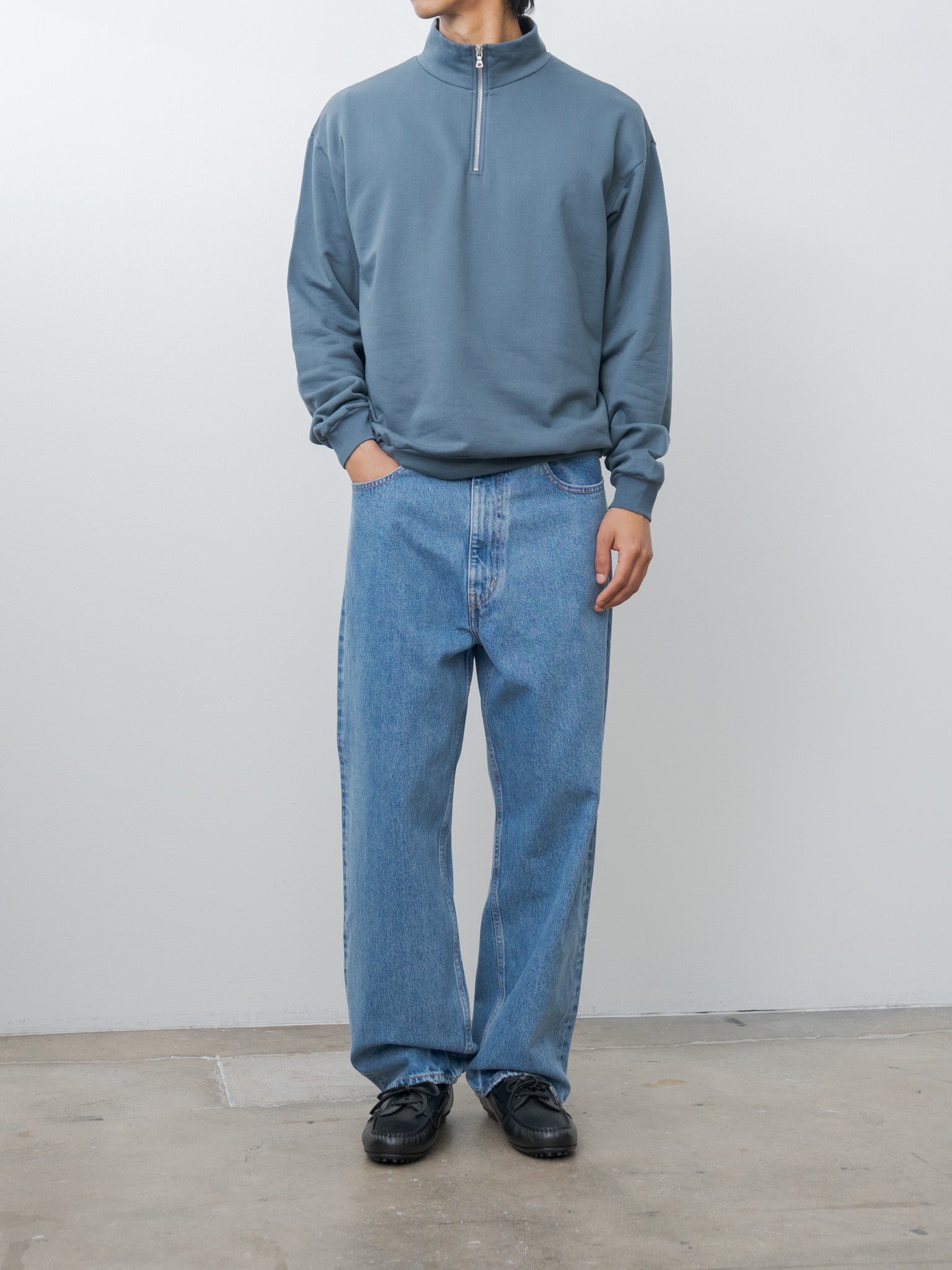 Namu Shop - Auralee Elastic High Gauge Sweat Half Zip P/O - Dusty Blue