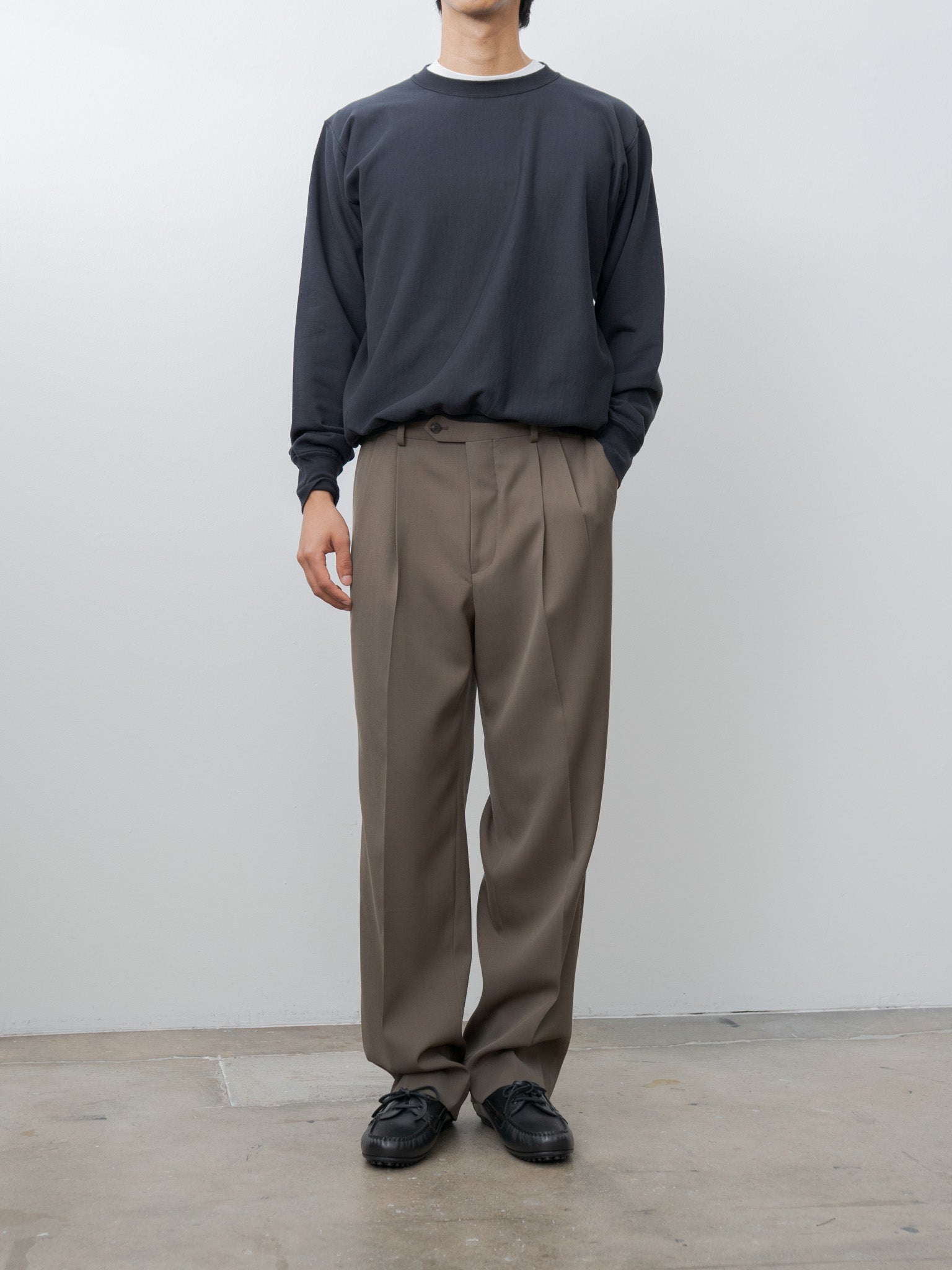 Namu Shop - Auralee Light Wool Max Gabardine Two-Tuck Slacks - Dark Olive Brown