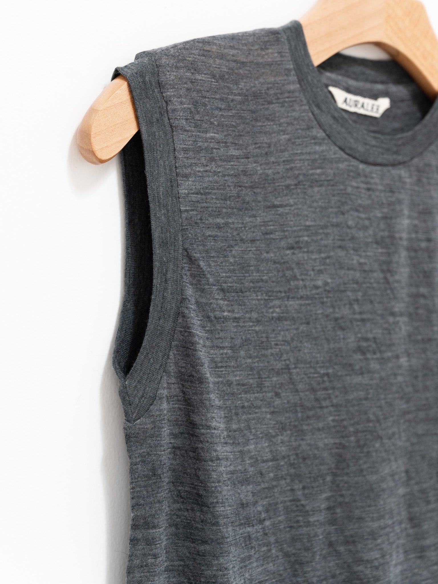 Namu Shop - Auralee Super Soft Wool Sheer Jersey Short Sleeveless - Charcoal