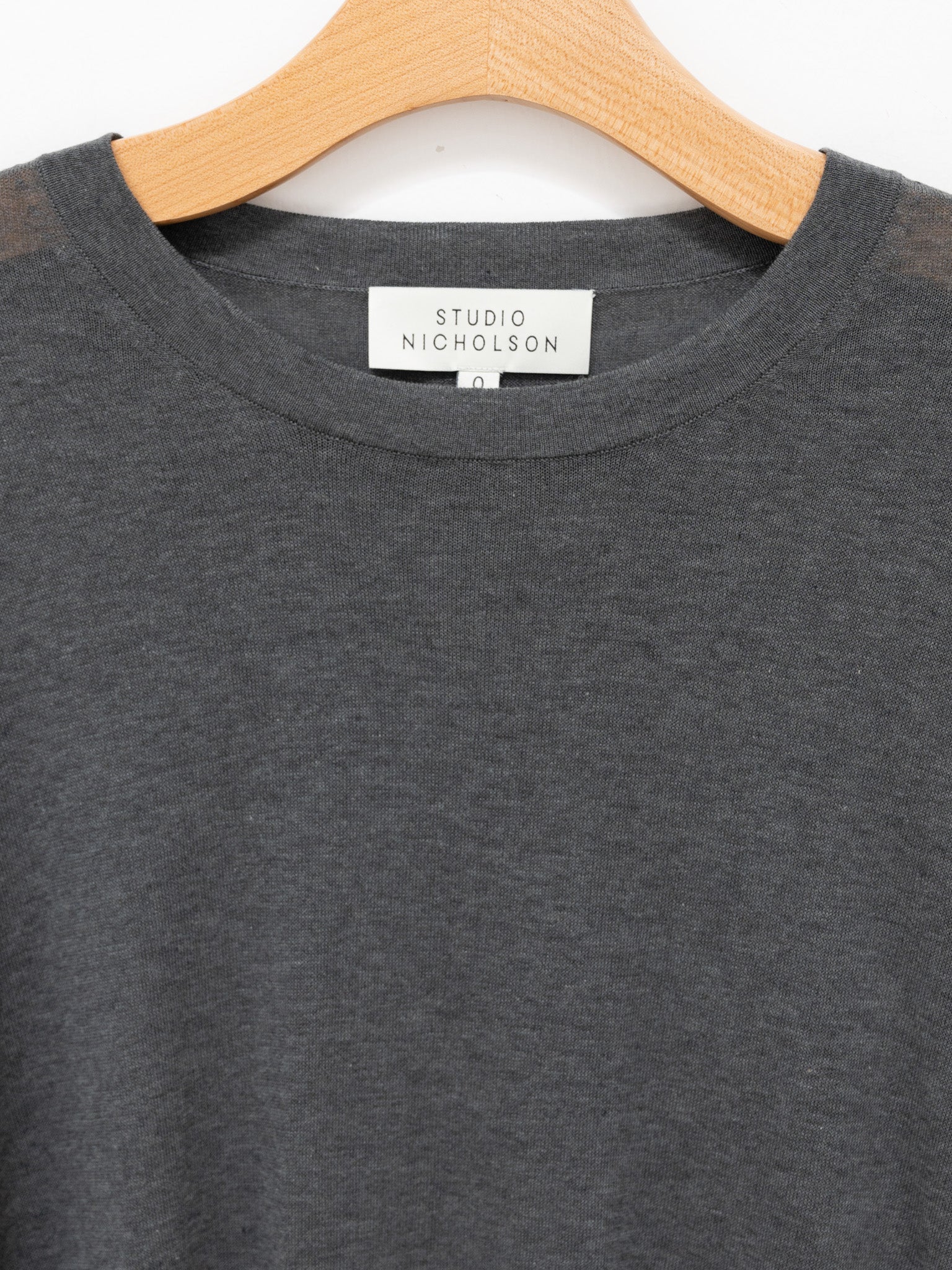 Namu Shop - Studio Nicholson Zuka Fine Crepe Cotton L/S Crewneck - Grey Marl