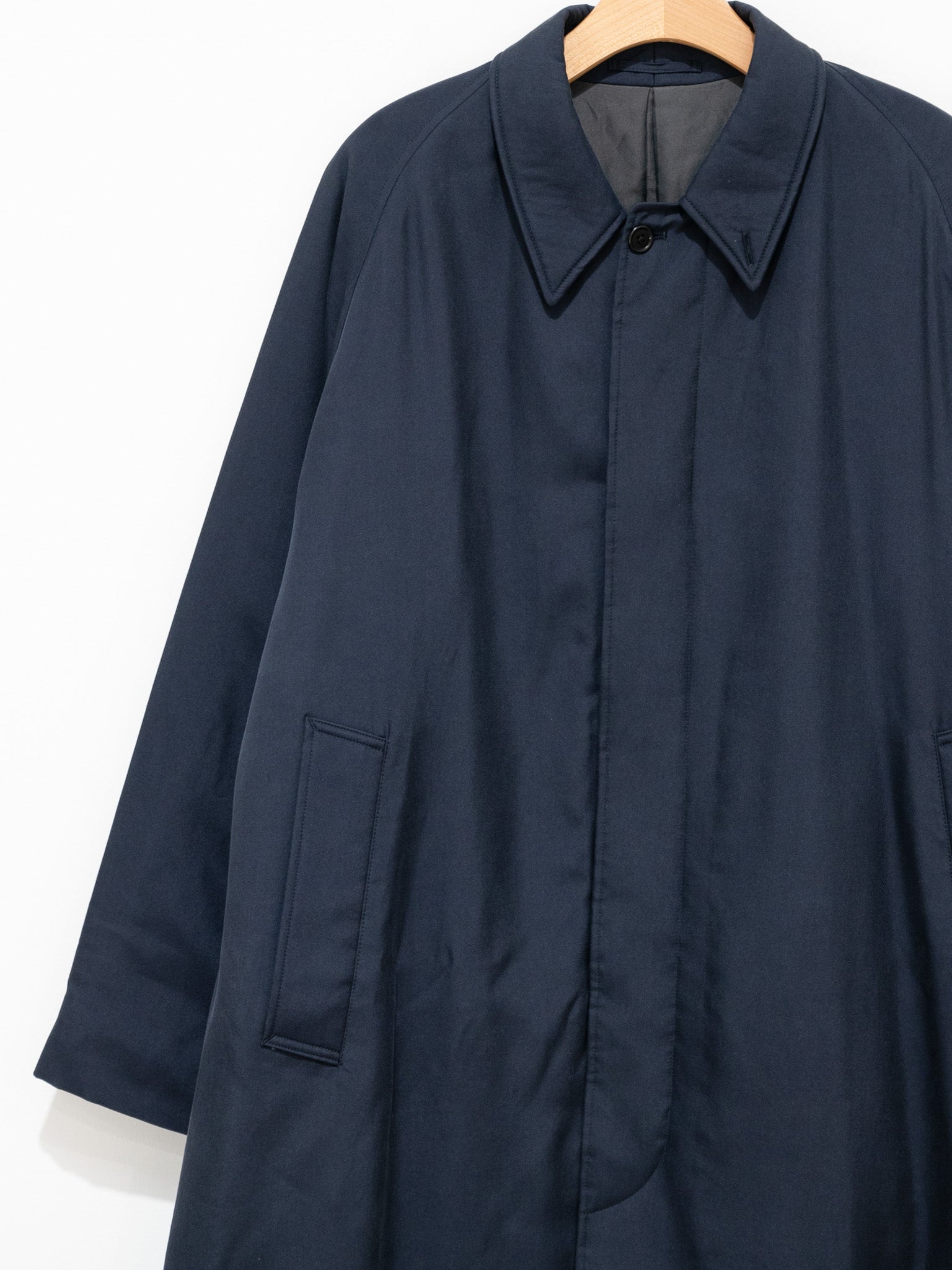 Namu Shop - Kaptain Sunshine Washed Silk Gabardine Padding Walker Coat - Navy