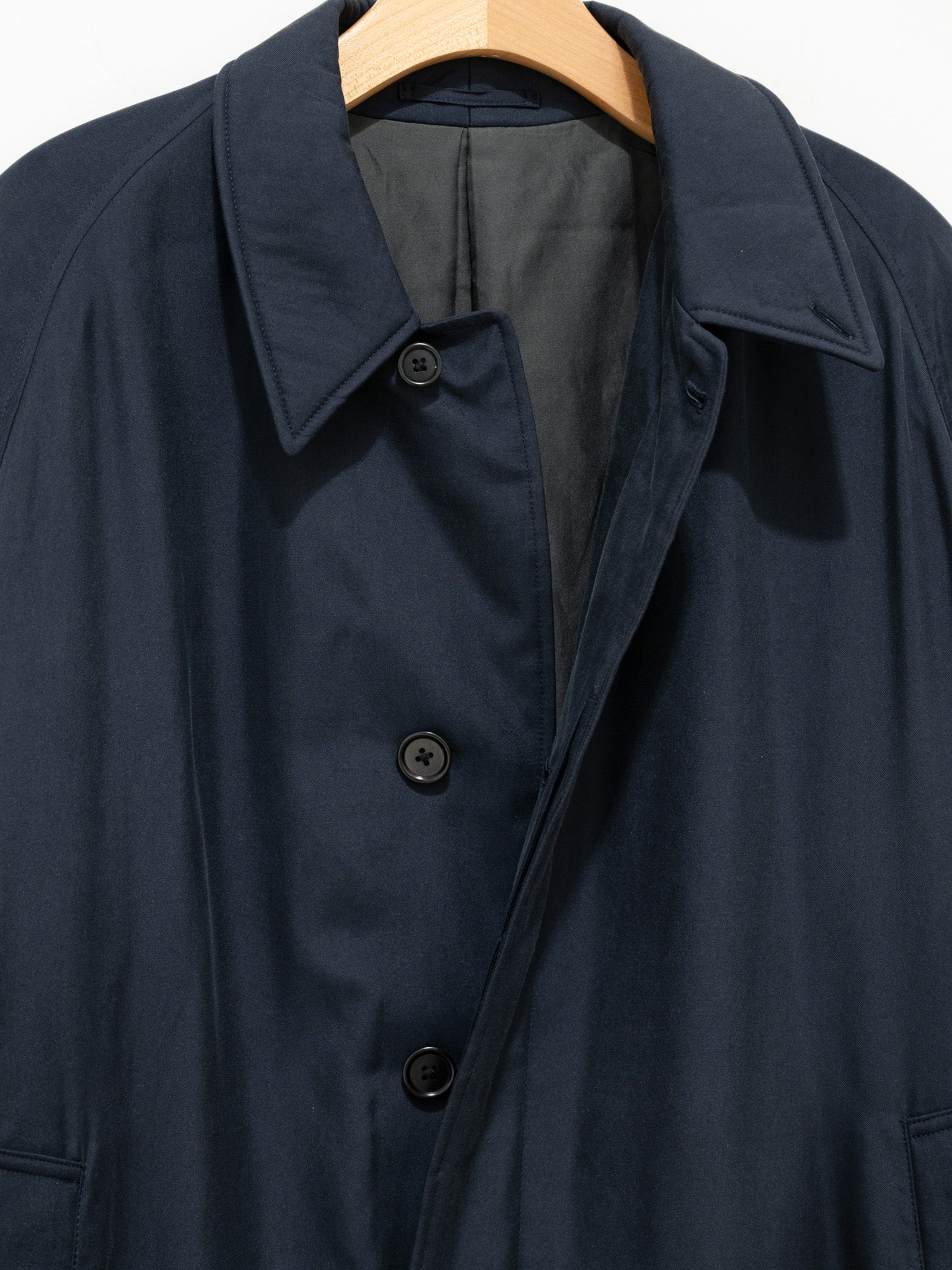 Namu Shop - Kaptain Sunshine Washed Silk Gabardine Padding Walker Coat - Navy