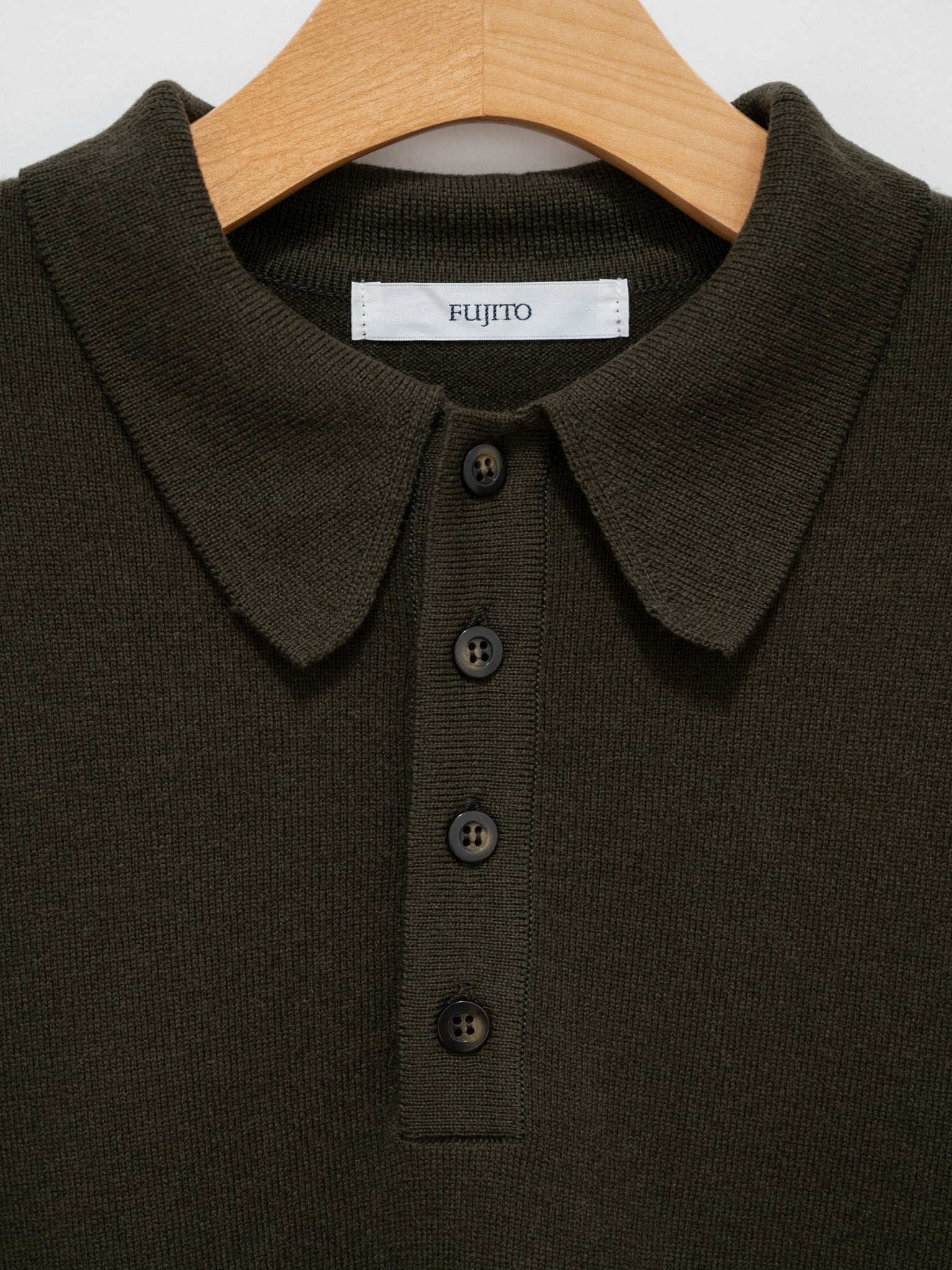Namu Shop - Fujito Wool Cashmere Knit Polo - Olive Green