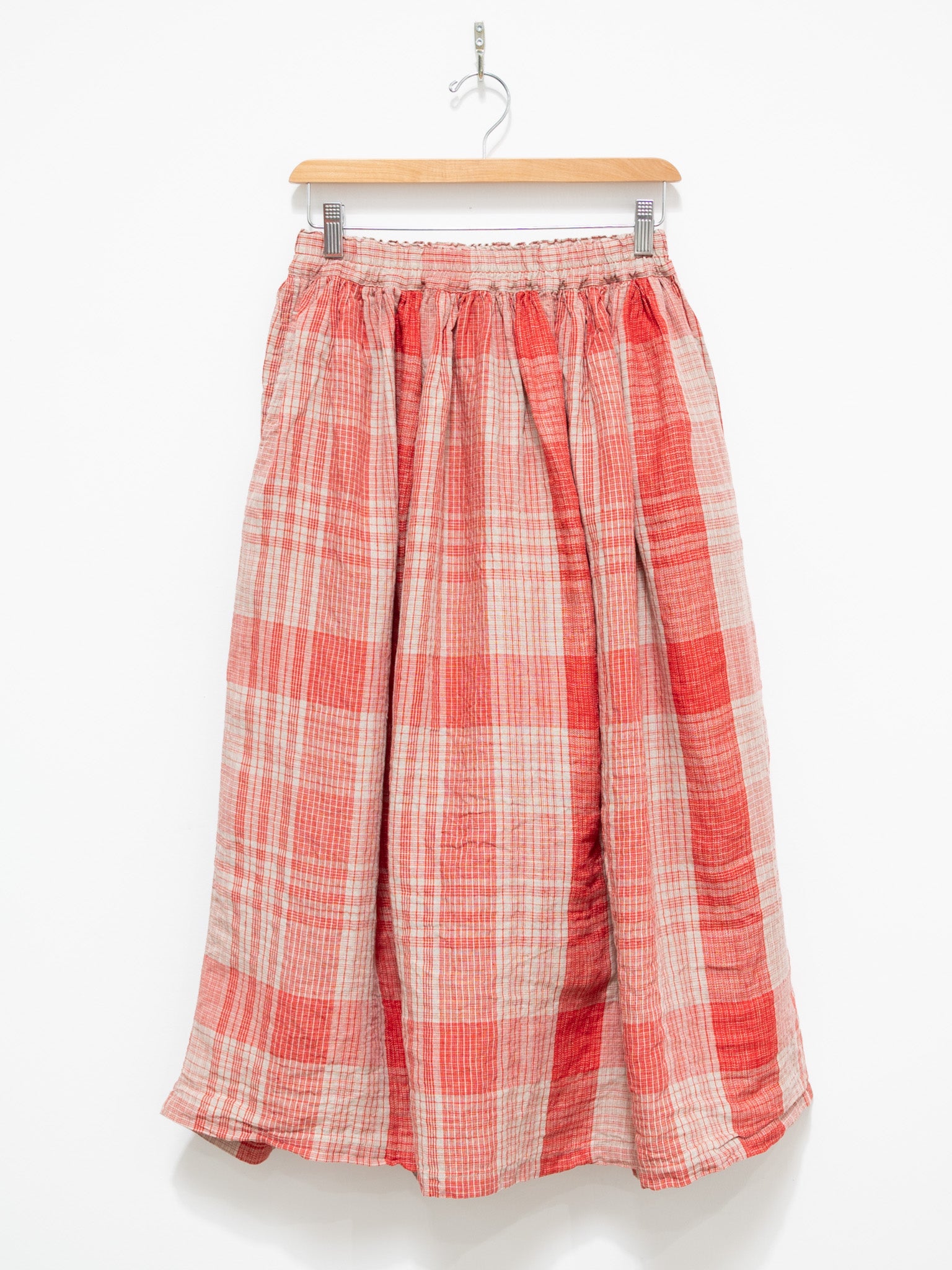 Namu Shop - Ichi Antiquites Linen Big Check Skirt - Red