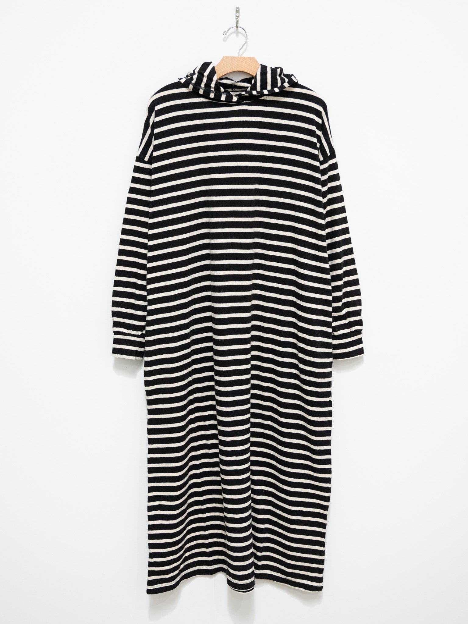 Namu Shop - Ichi Antiquites Striped Hoodie Dress - Black x Natural