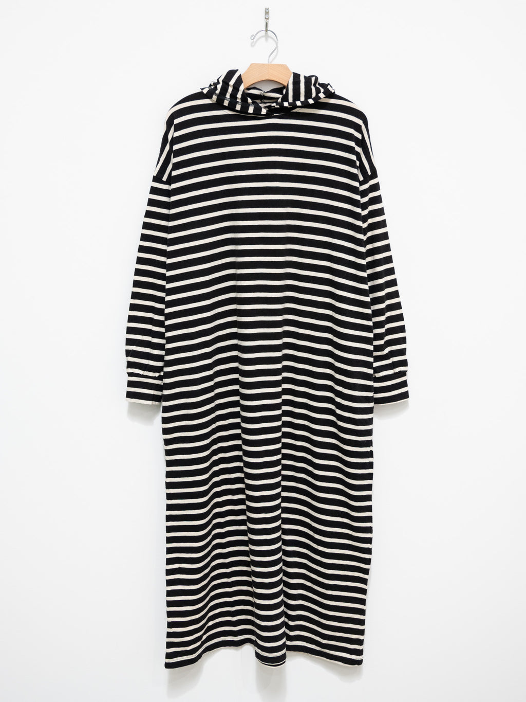 Namu Shop - Ichi Antiquites Striped Hoodie Dress - Black x Natural