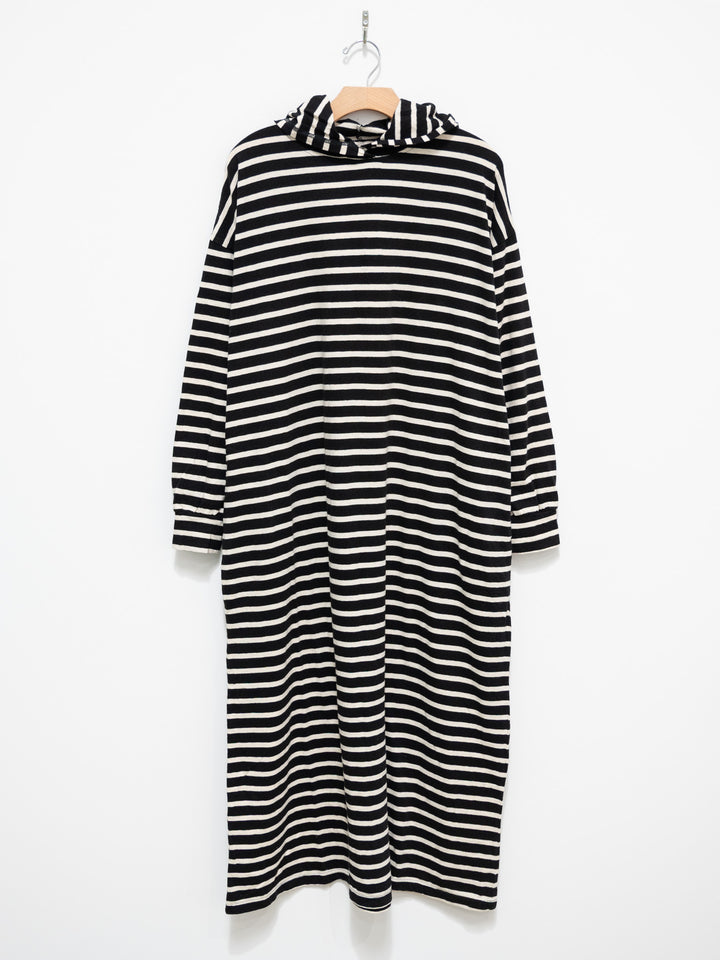 Namu Shop - Ichi Antiquites Striped Hoodie Dress - Black x Natural